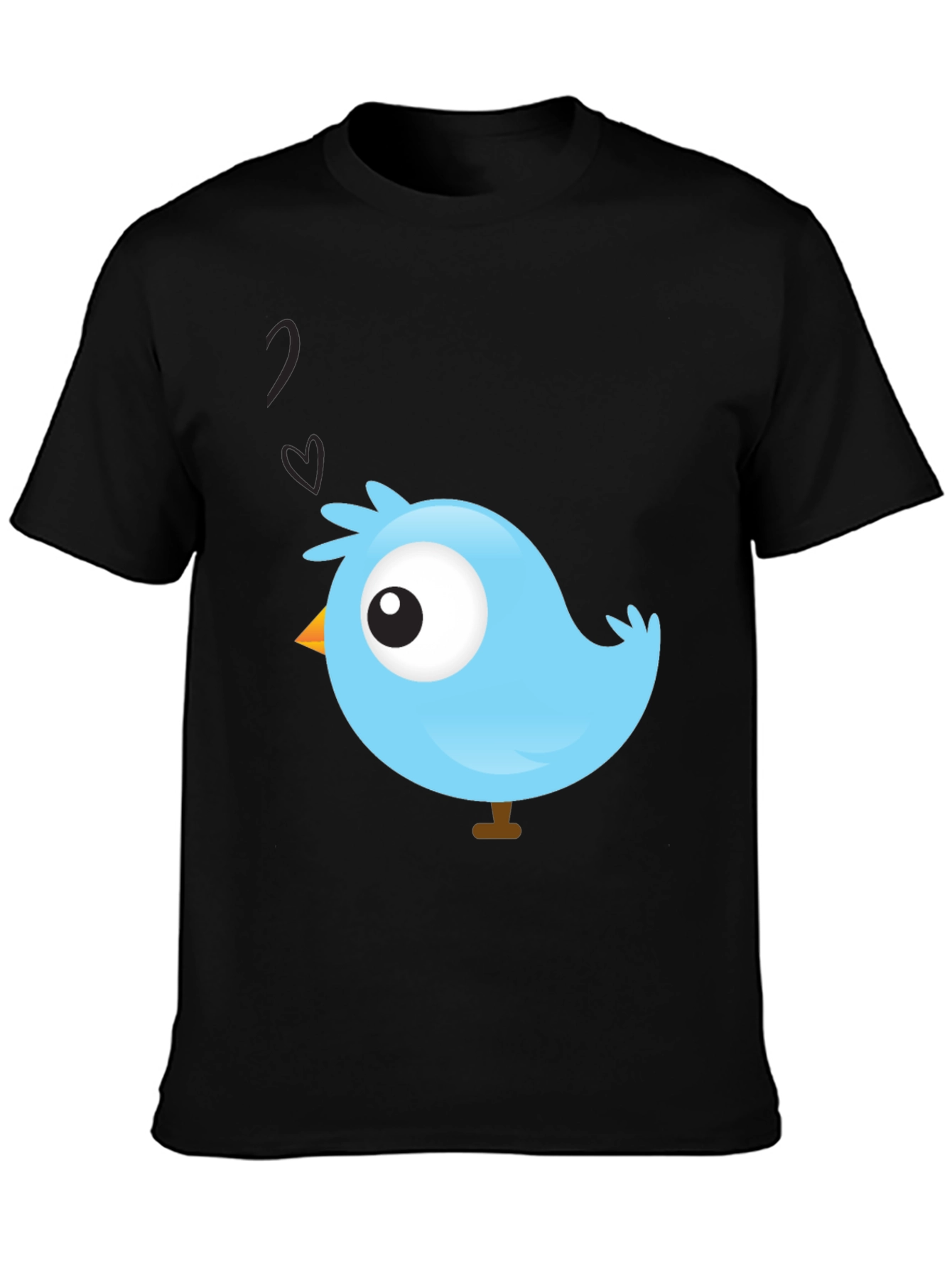Cute Blue Bird Graphic Black T-Shirt