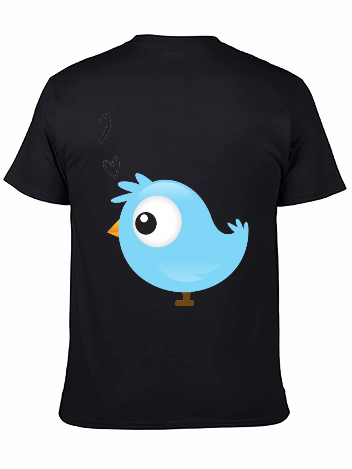 Cute Blue Bird Graphic Black T-Shirt