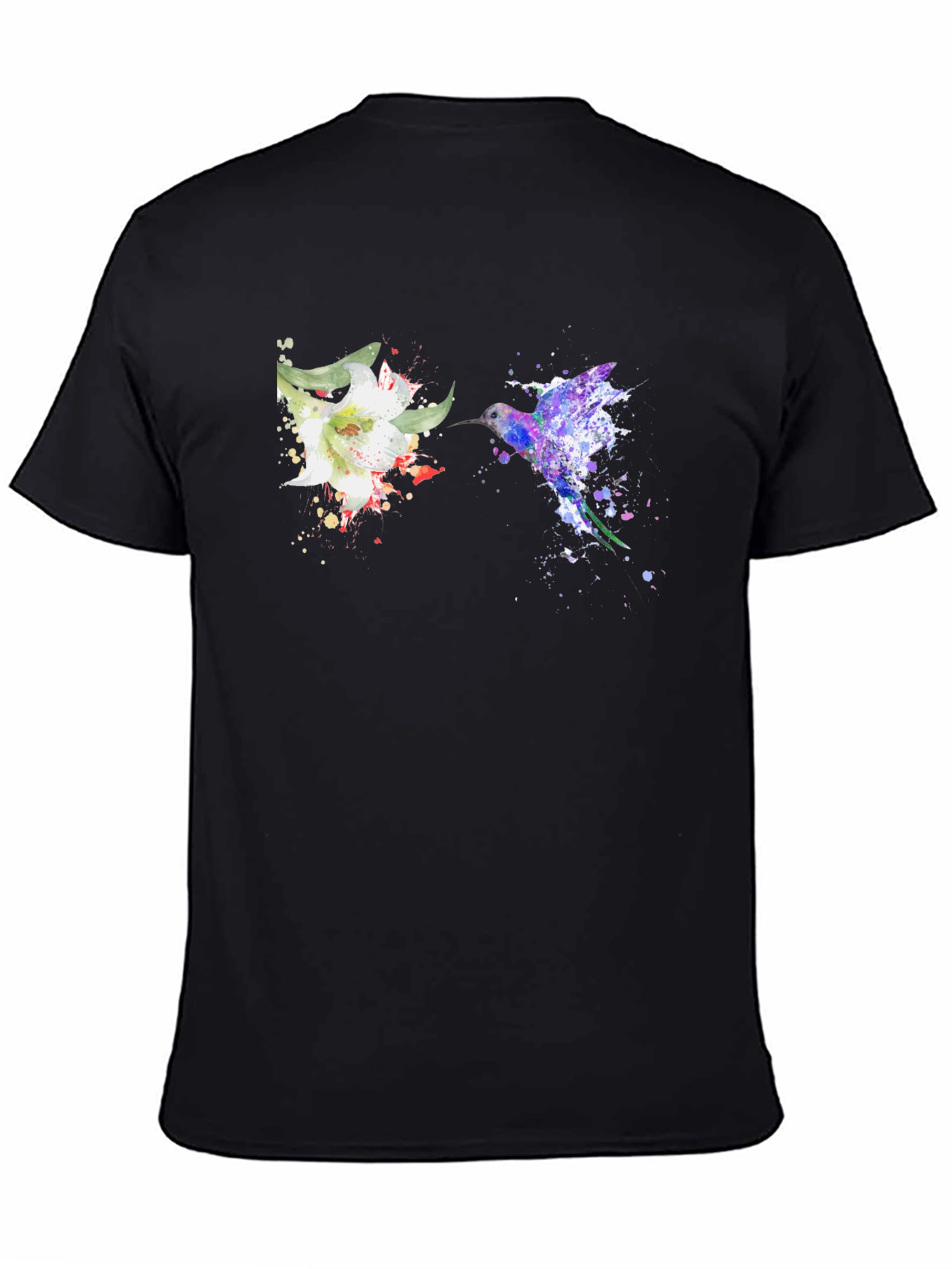 Hummingbird & Flower Graphic Black T-Shirt