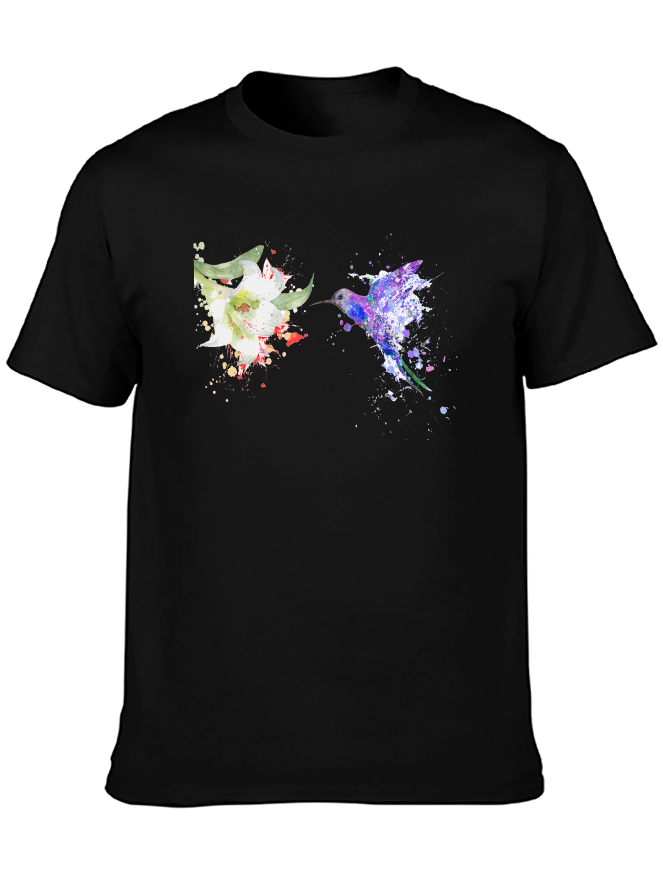 Hummingbird & Flower Graphic Black T-Shirt