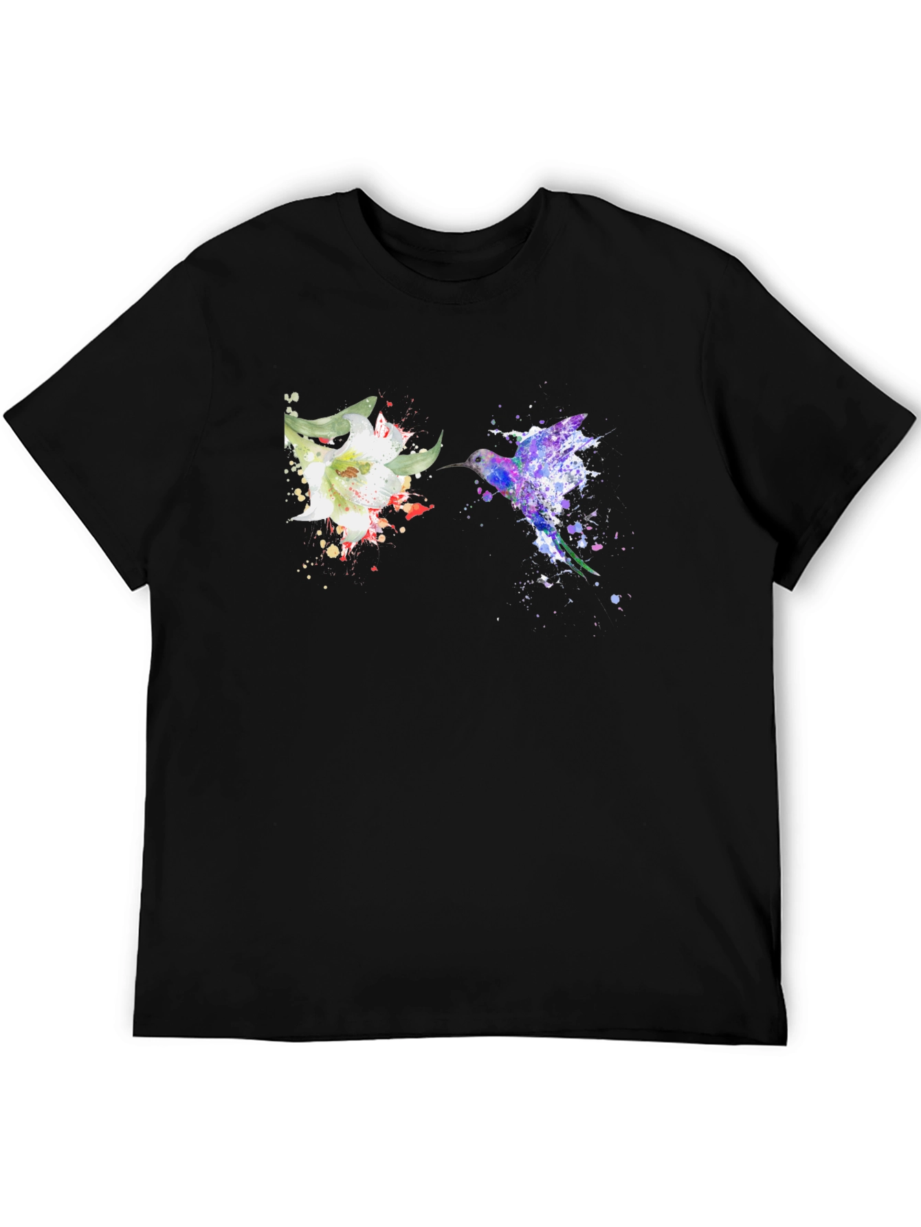 Hummingbird & Flower Graphic Black T-Shirt