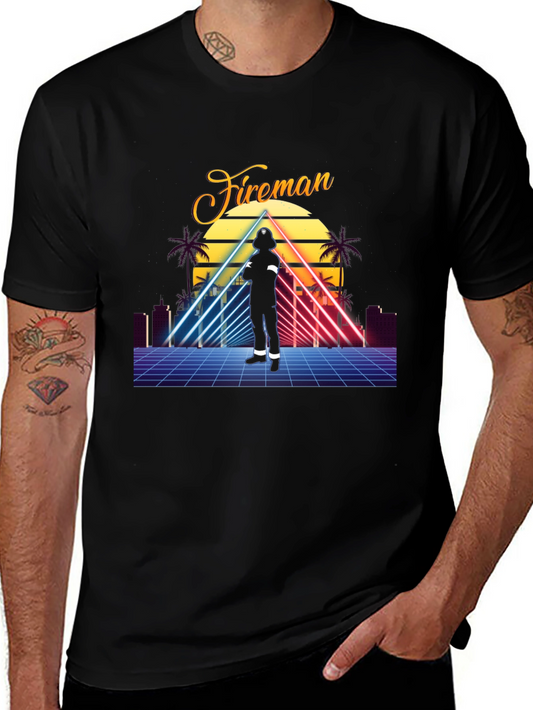 Retro Fireman T-Shirt - Vintage Style Graphic Tee