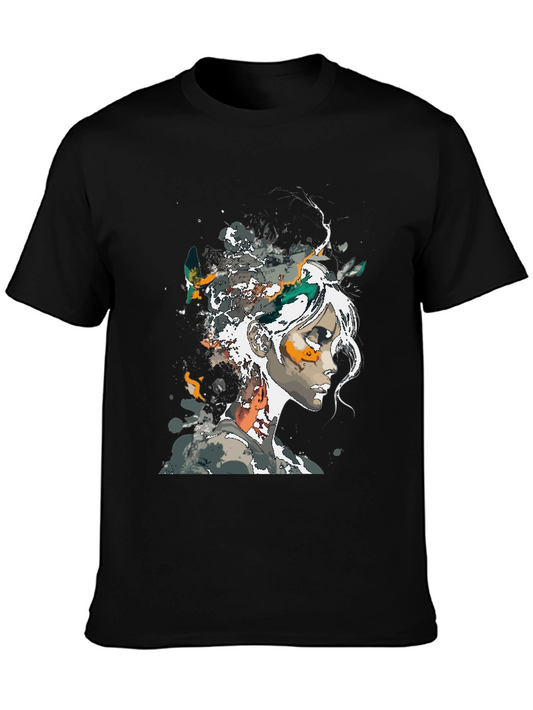 Abstract Woman Graphic Print Tee - Stylish Black T-Shirt