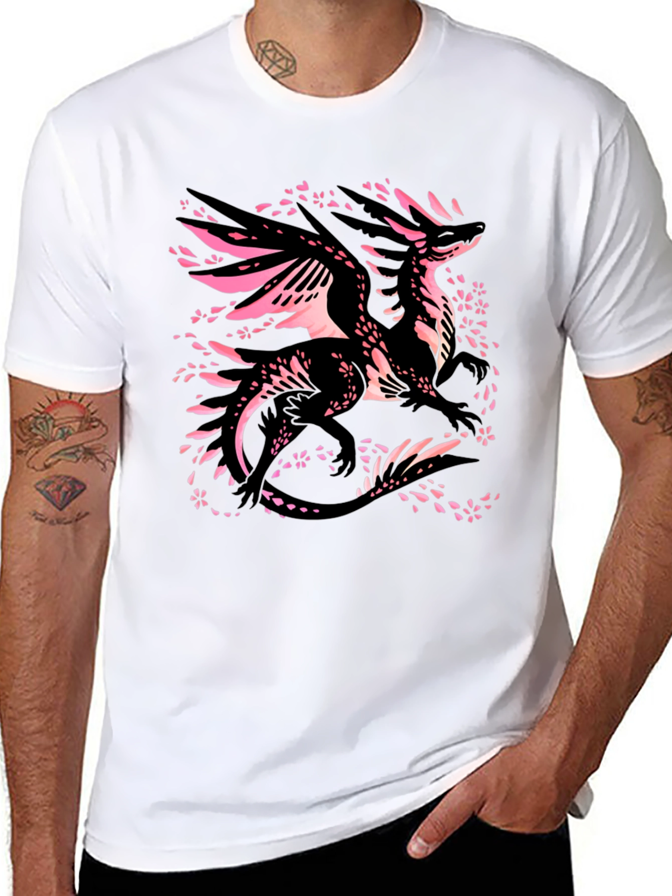 Dragon Cherry Blossom T-Shirt - Black Graphic Tee