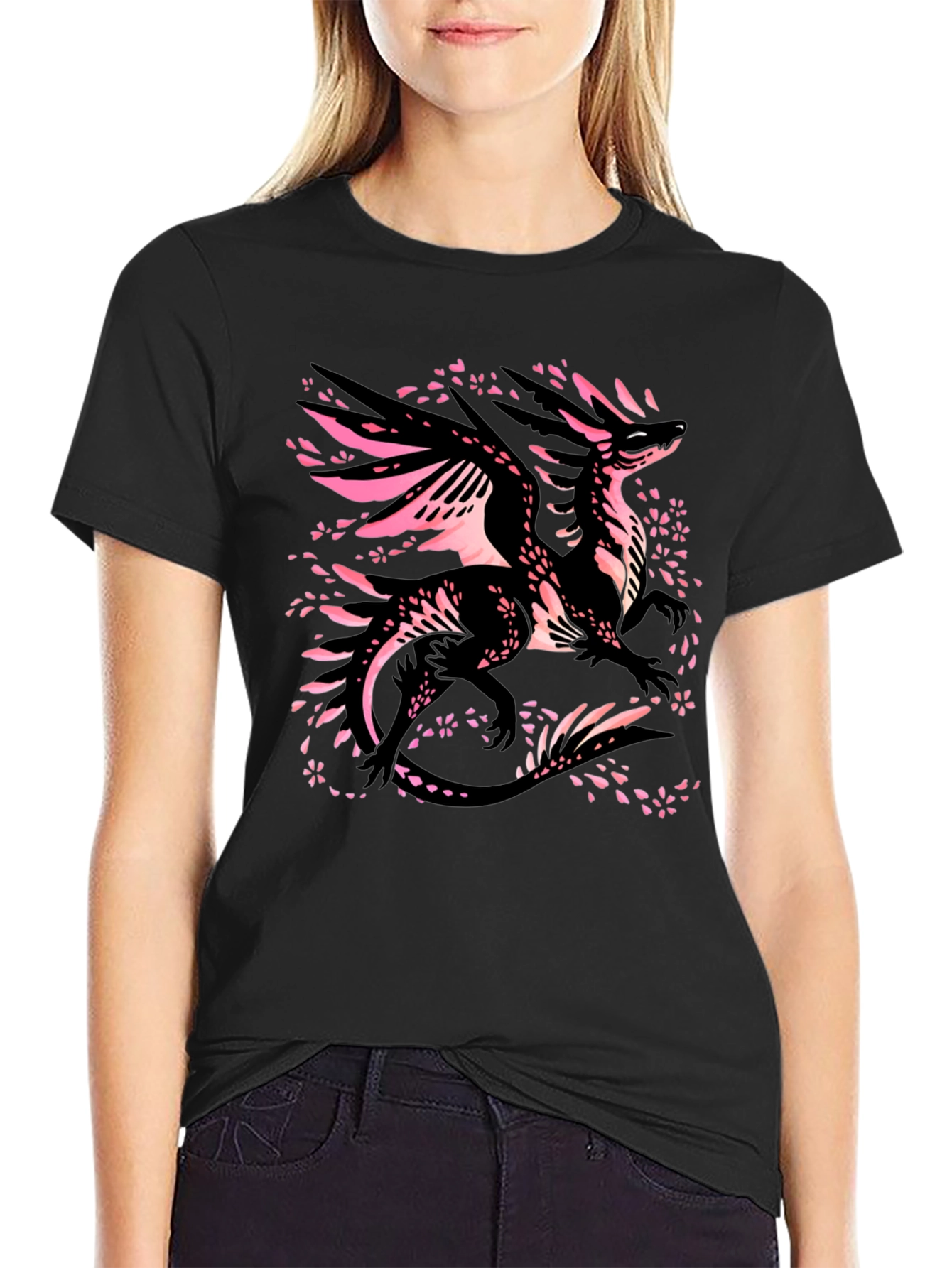 Dragon Cherry Blossom T-Shirt - Black Graphic Tee
