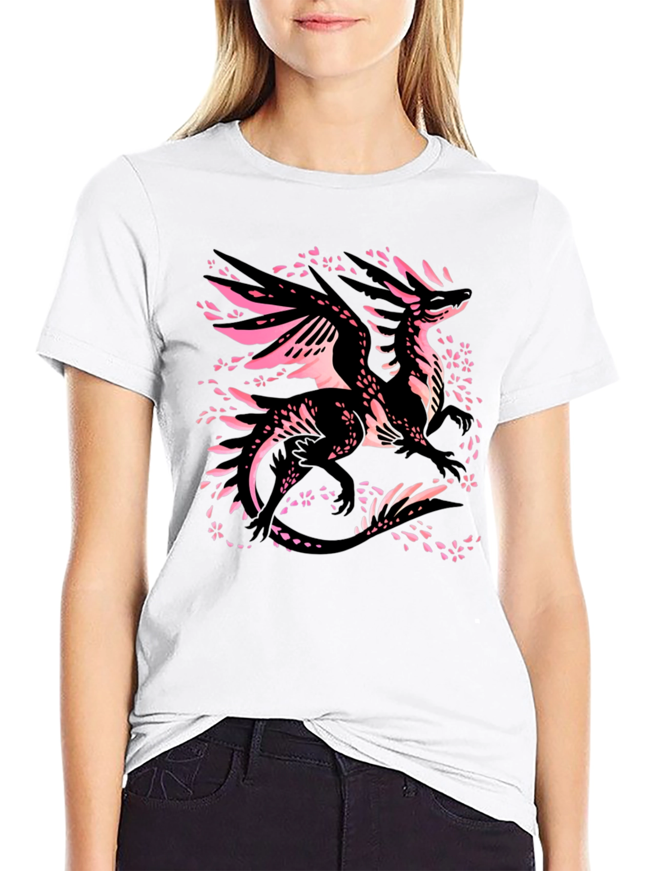 Dragon Cherry Blossom T-Shirt - Black Graphic Tee
