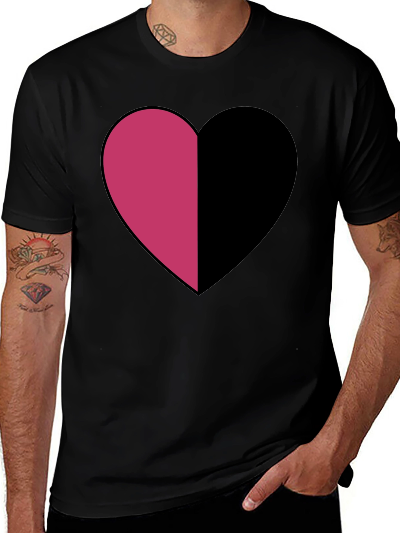 Two-Tone Heart Graphic Tee - Modern Casual Style