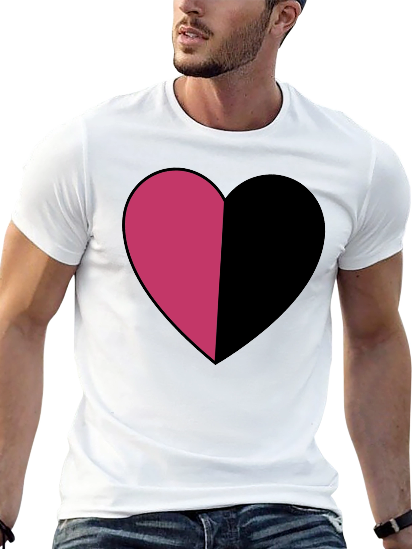 Two-Tone Heart Graphic Tee - Modern Casual Style