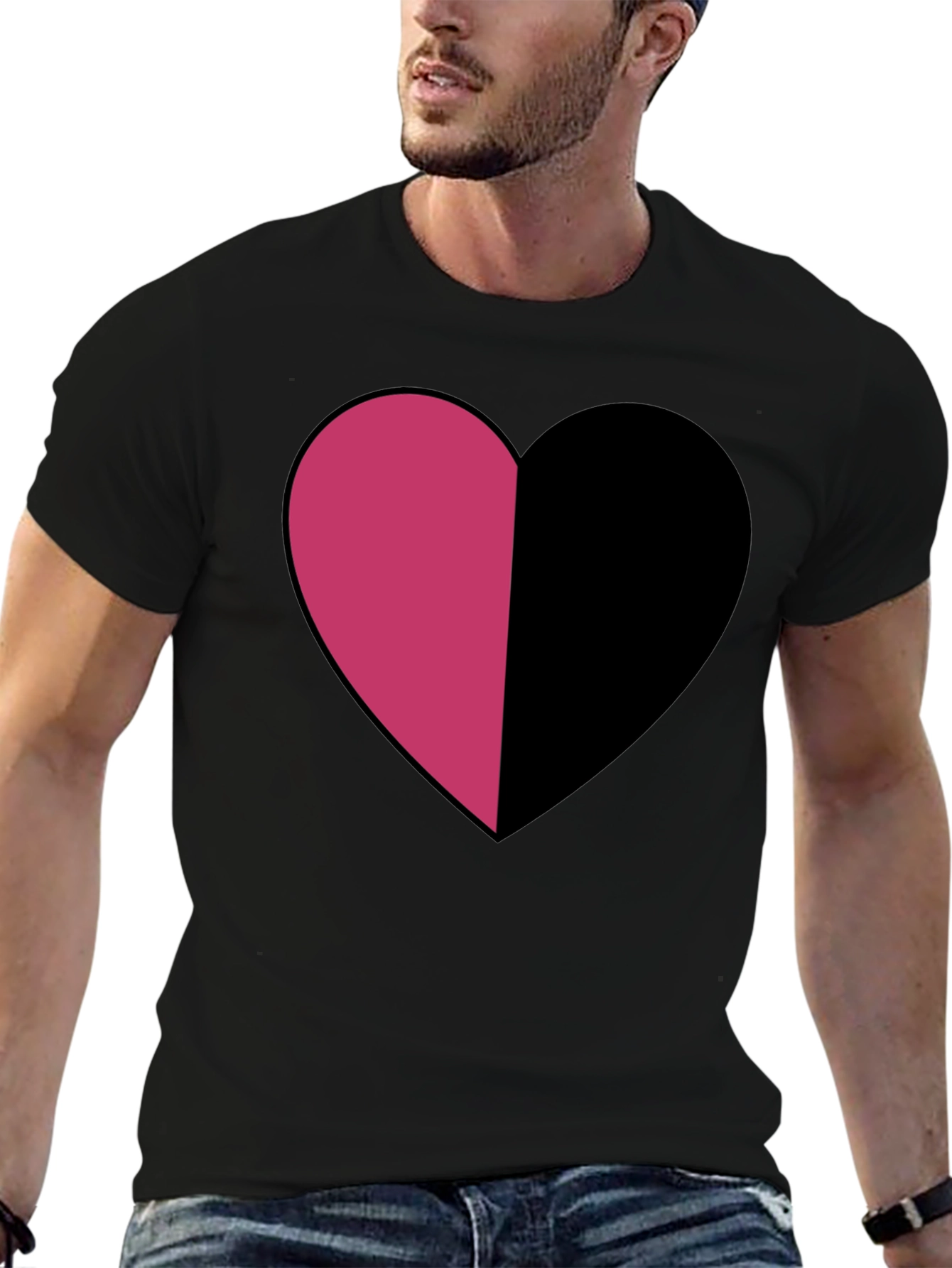 Two-Tone Heart Graphic Tee - Modern Casual Style