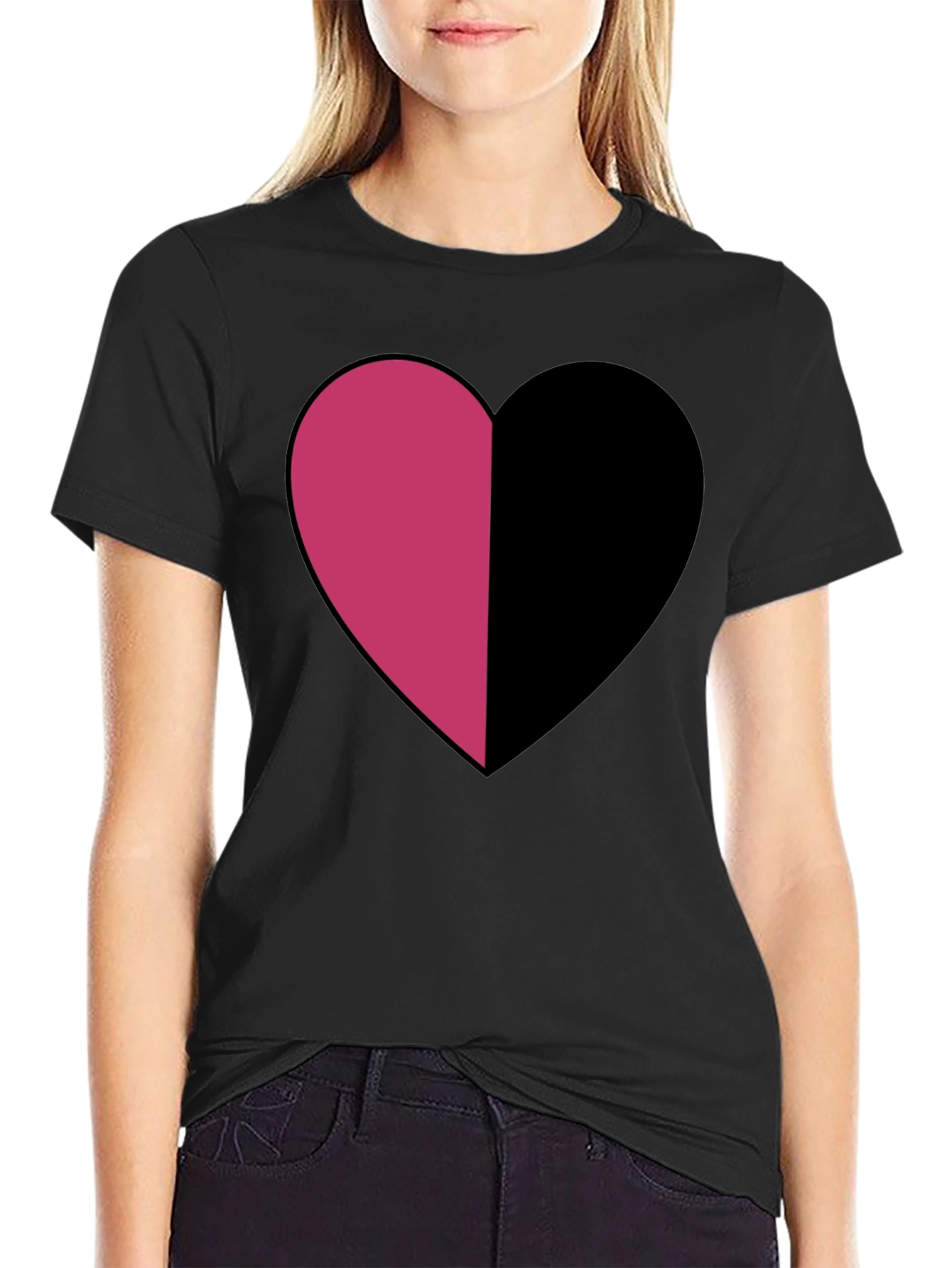 Two-Tone Heart Graphic Tee - Modern Casual Style