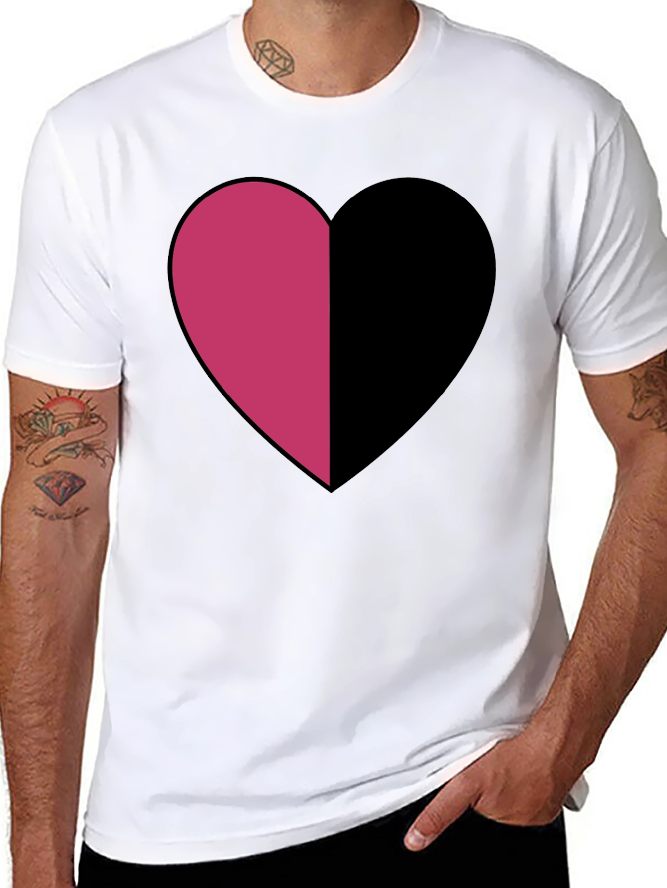 Two-Tone Heart Graphic Tee - Modern Casual Style