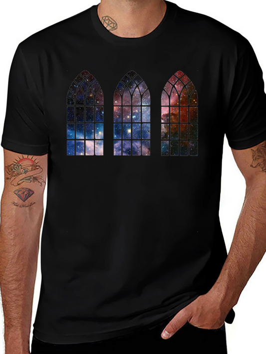 Cosmic Cathedral Window T-Shirt - Gothic Galaxy Tee
