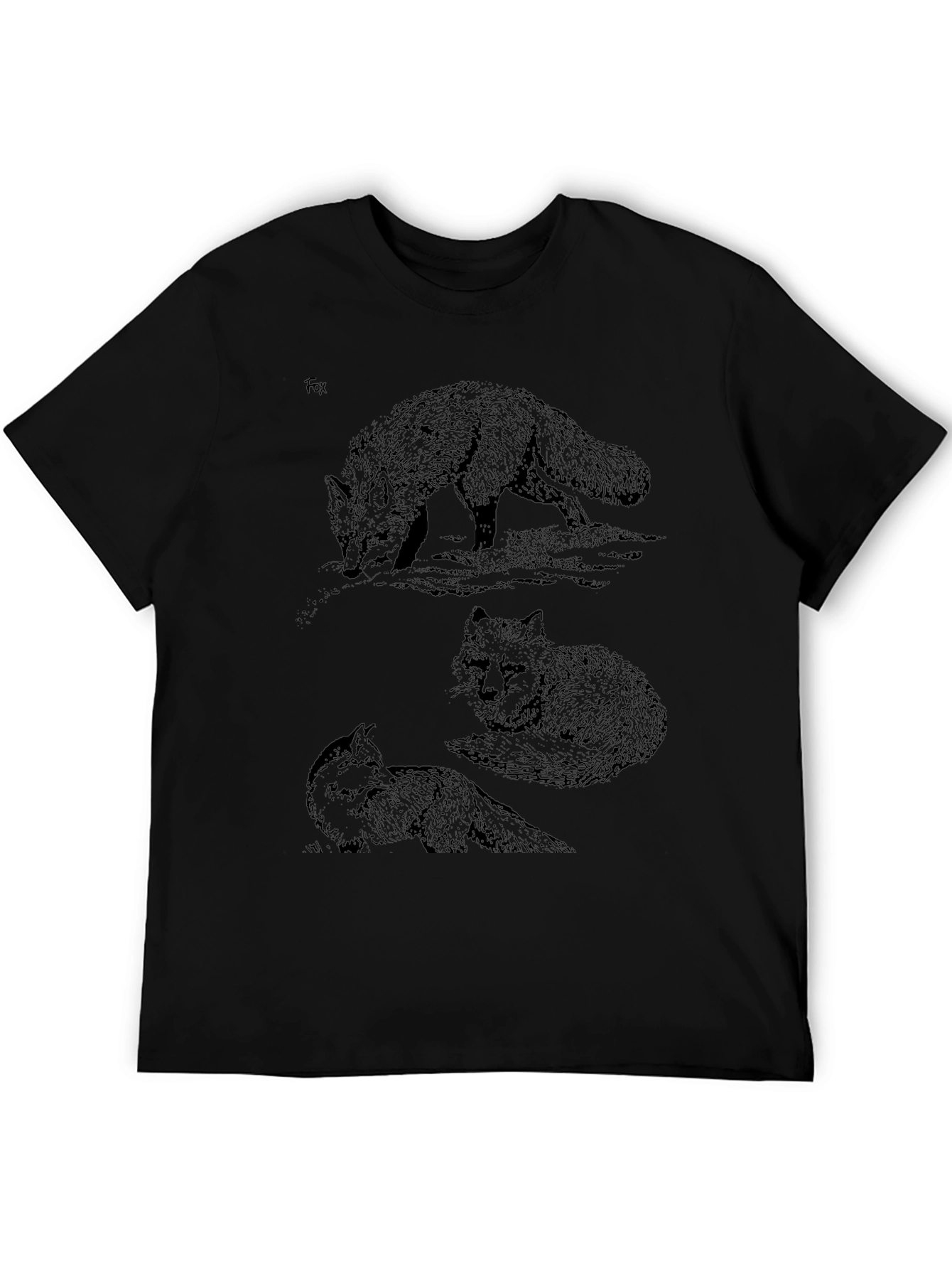 Fox Sketch Print Black T-Shirt