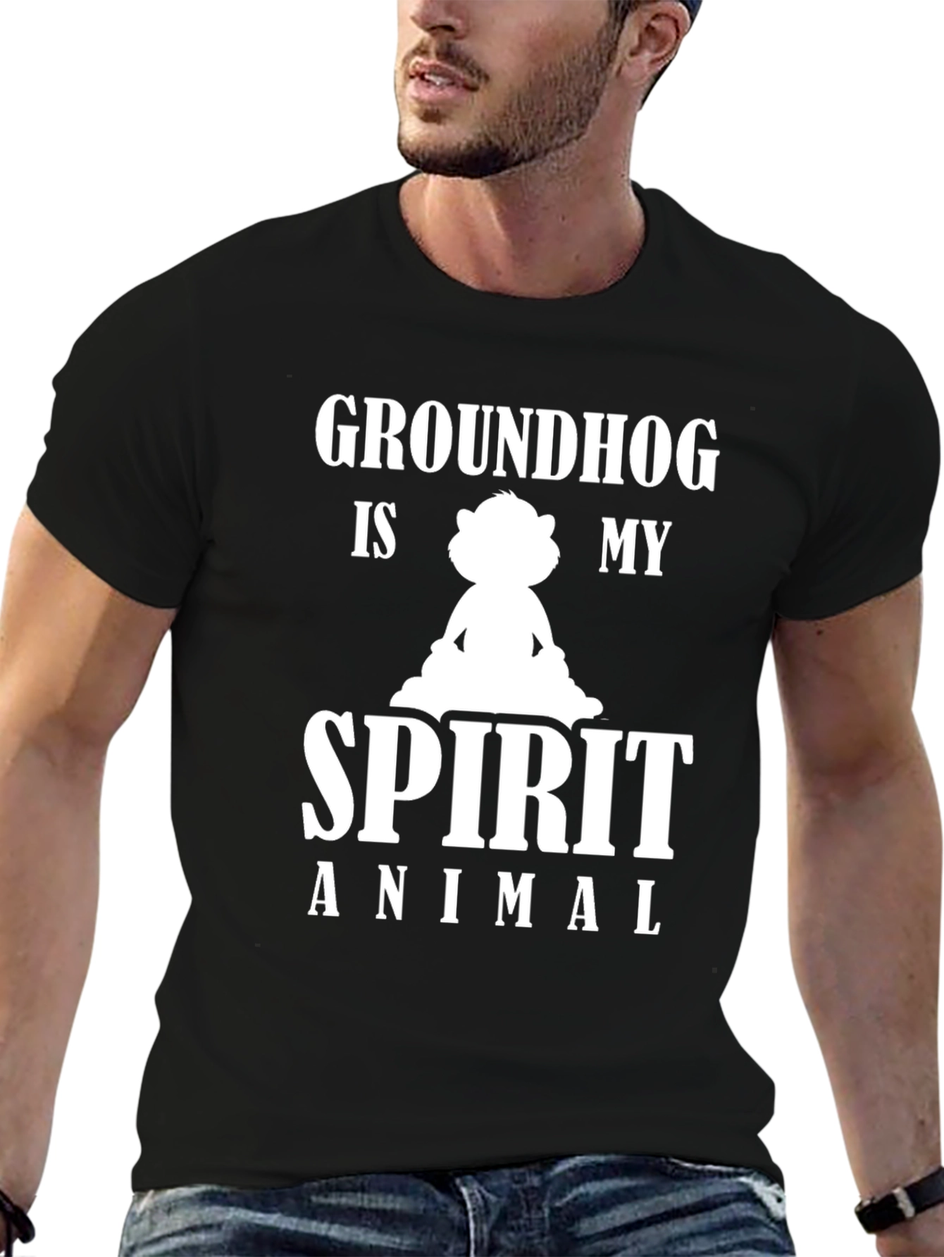 Groundhog Spirit Animal Graphic Tee - Black Cotton