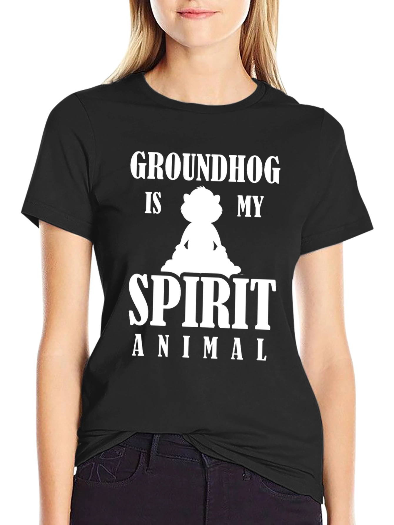 Groundhog Spirit Animal Graphic Tee - Black Cotton