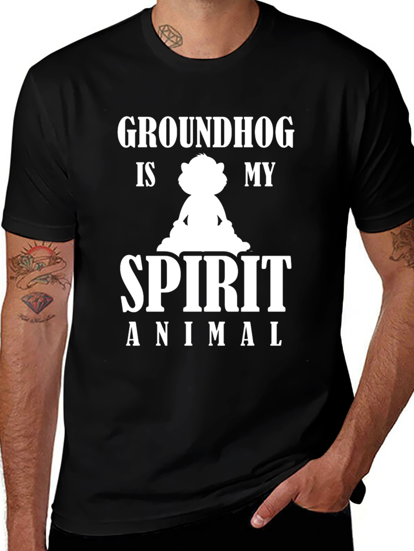 Groundhog Spirit Animal Graphic Tee - Black Cotton