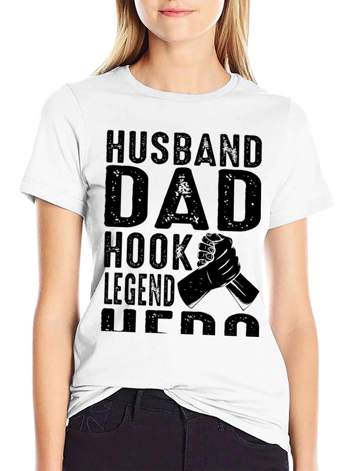 Husband Dad Hook Legend Hero Black T-Shirt
