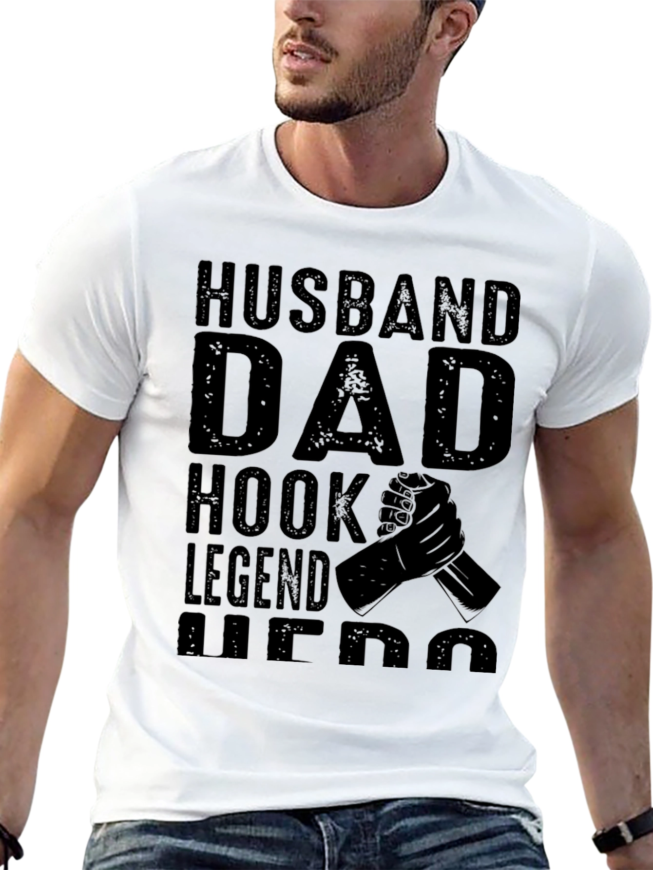 Husband Dad Hook Legend Hero Black T-Shirt