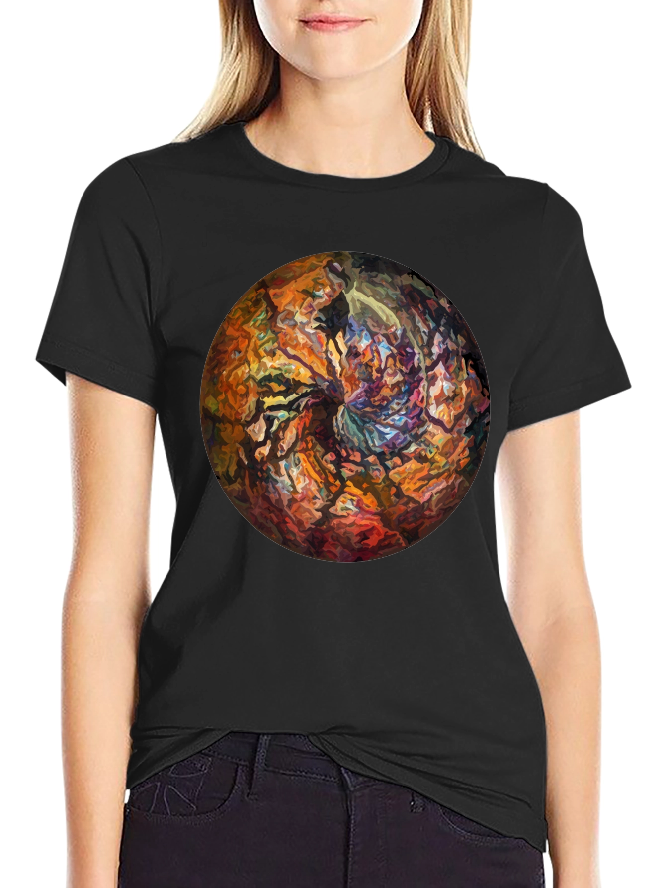Abstract Circle Graphic Black T-Shirt