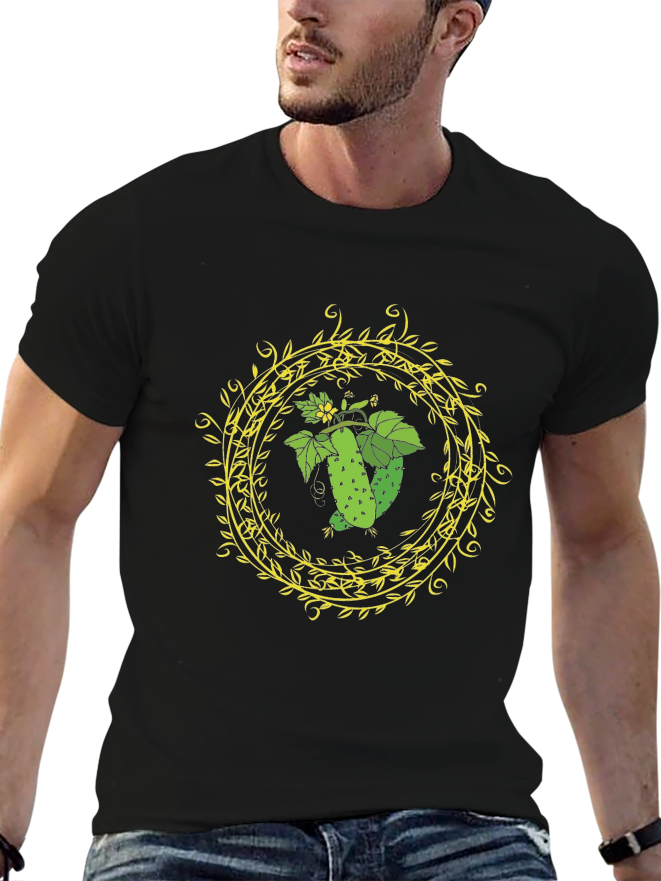 Cucumber Ring Graphic Tee - Black Cotton T-Shirt