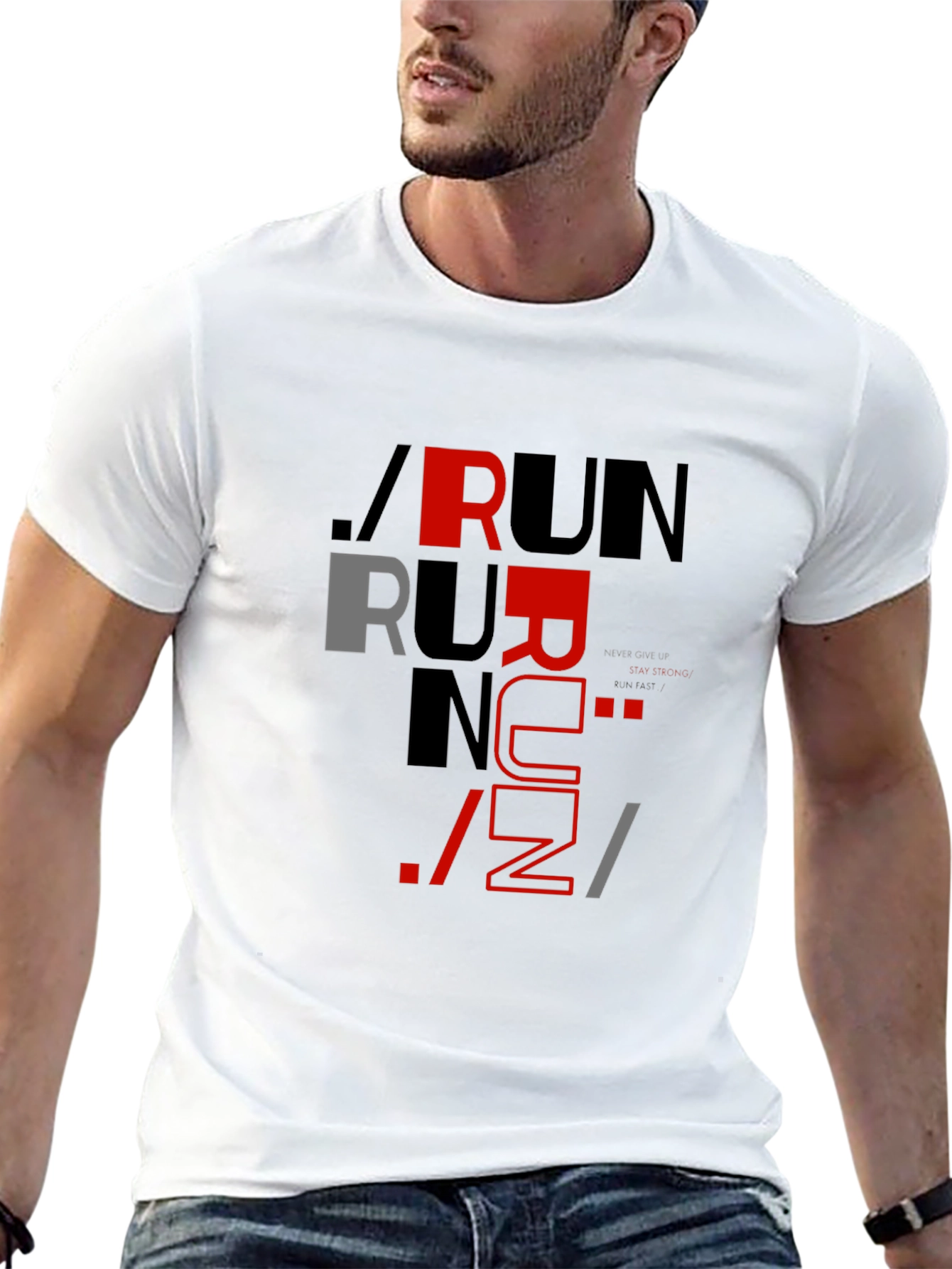 Stylish RUN Graphic Print T-Shirt