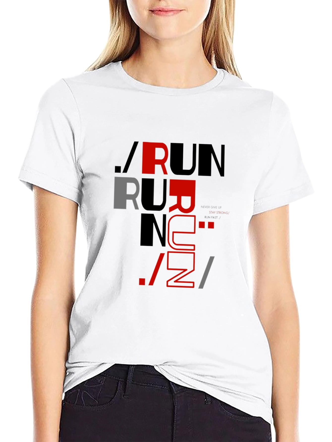 Stylish RUN Graphic Print T-Shirt