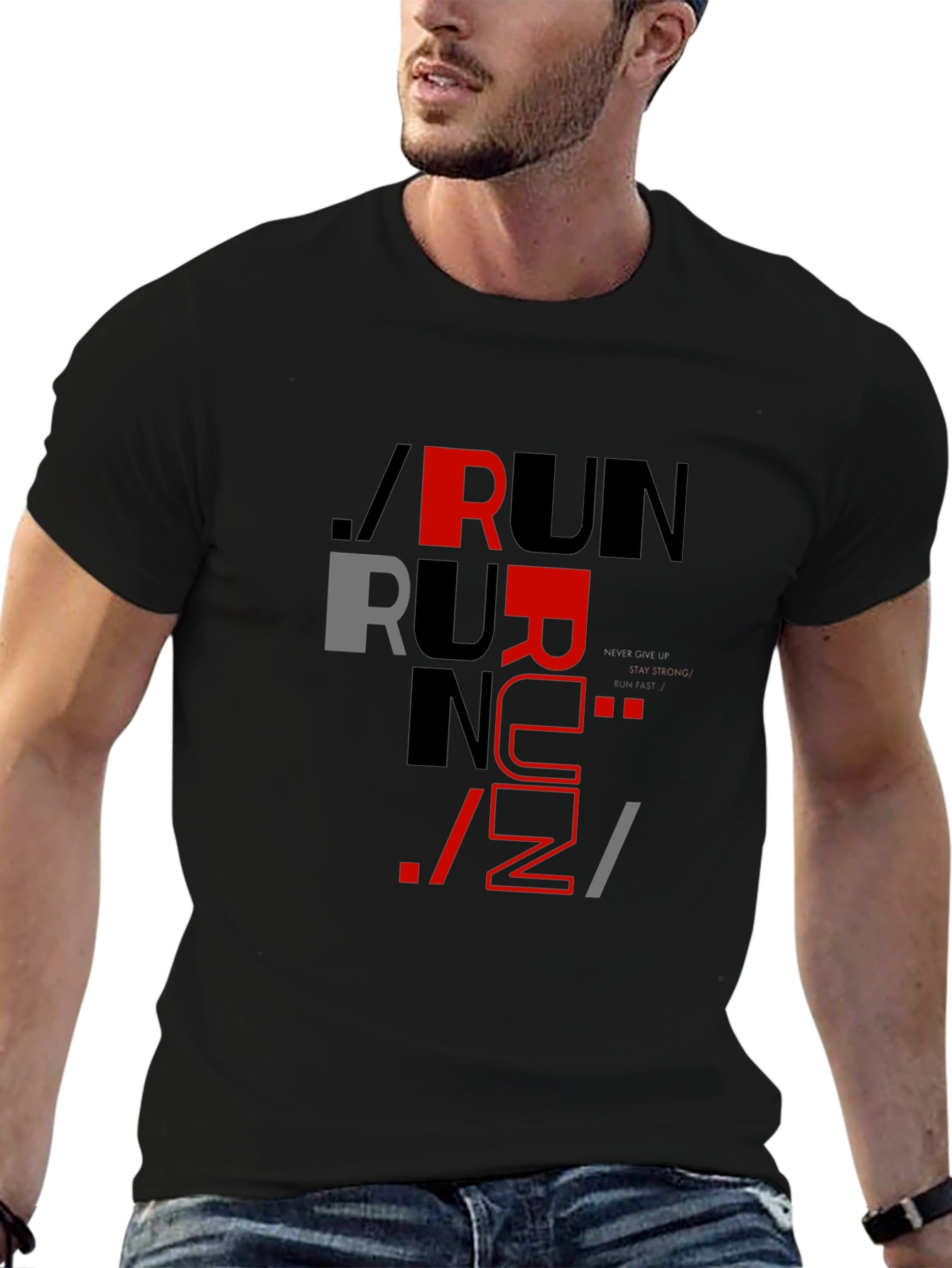 Stylish RUN Graphic Print T-Shirt
