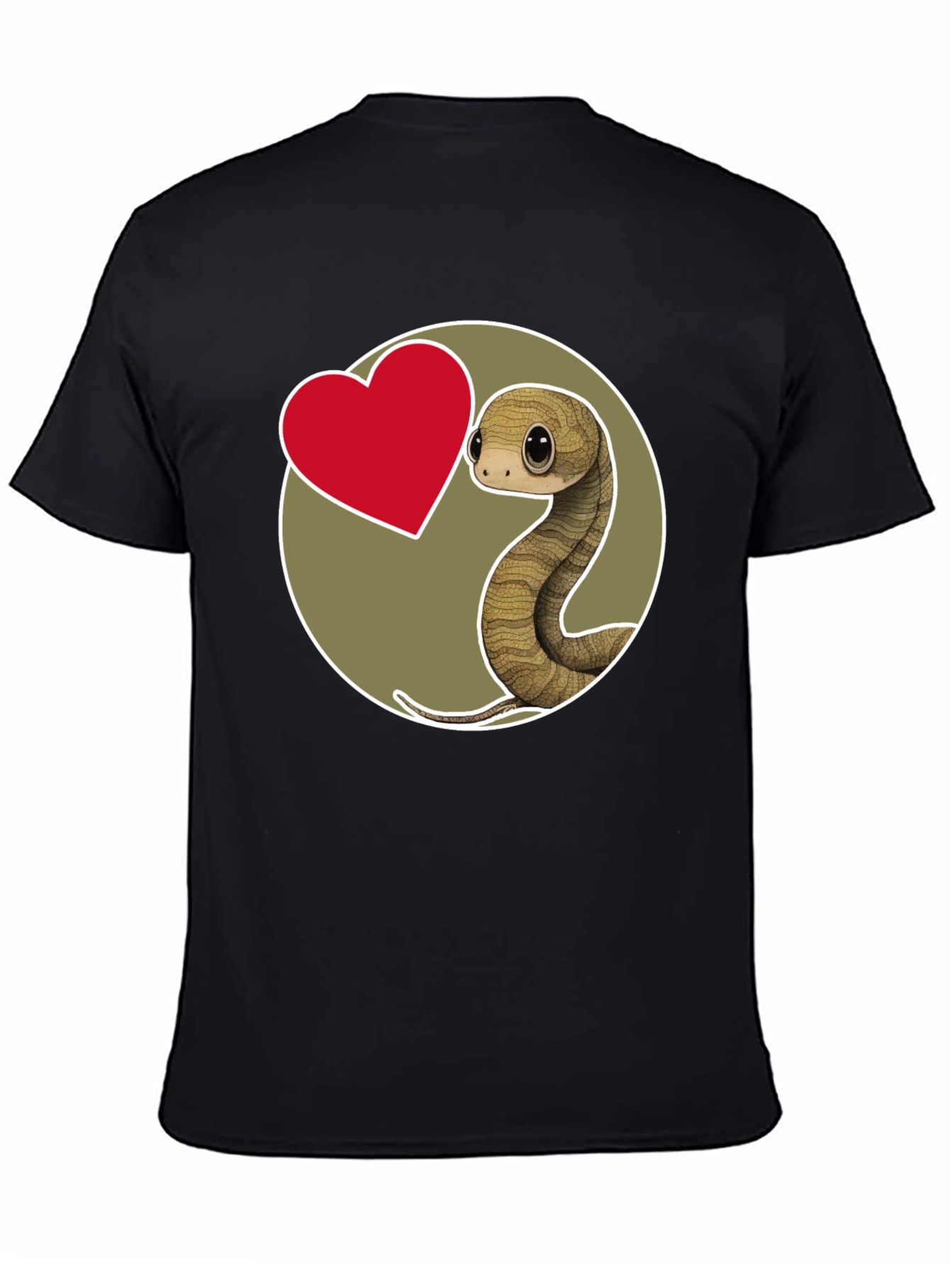 Cute Snake Heart Graphic T-Shirt - Black Cotton Blend