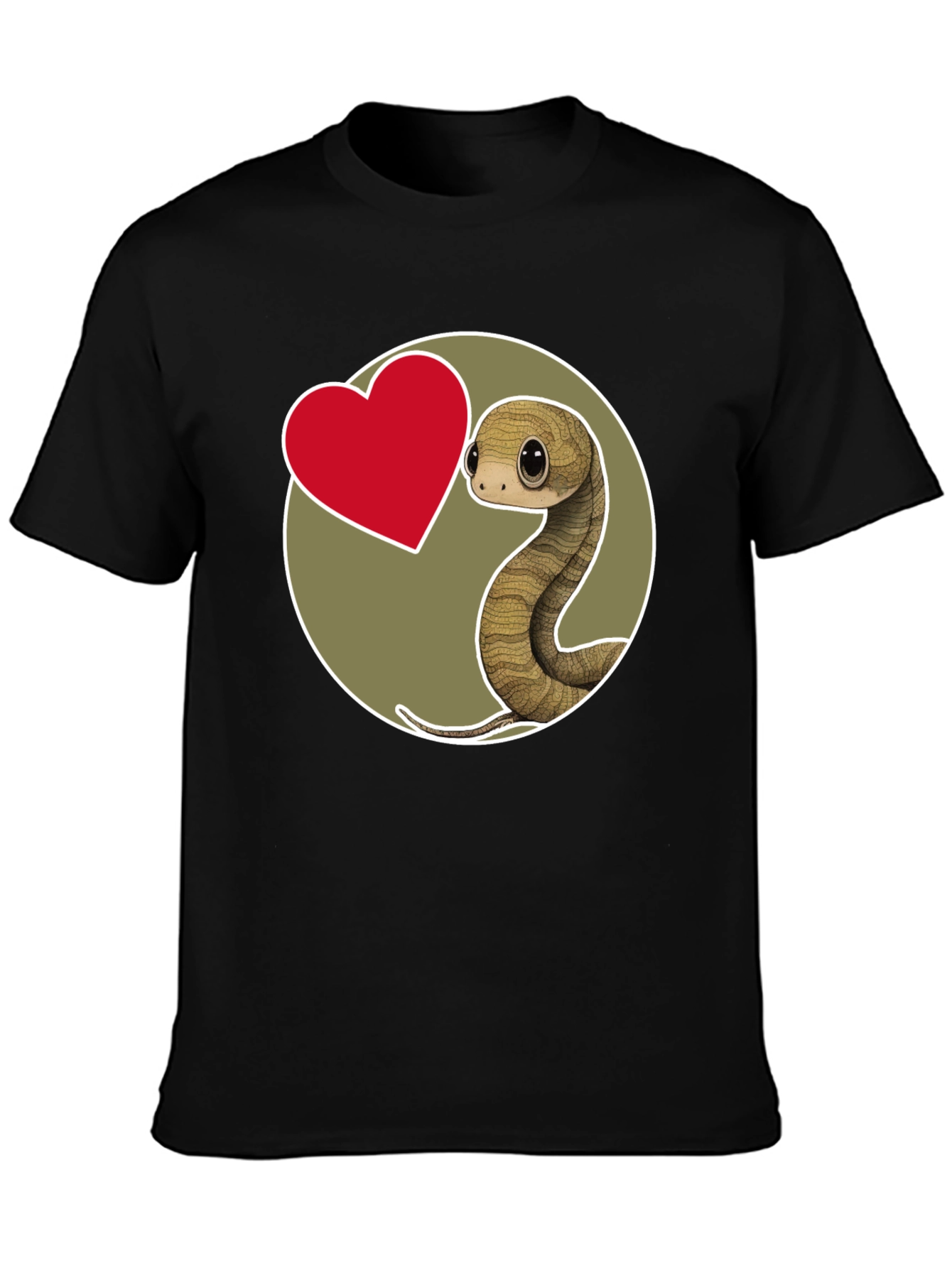 Cute Snake Heart Graphic T-Shirt - Black Cotton Blend
