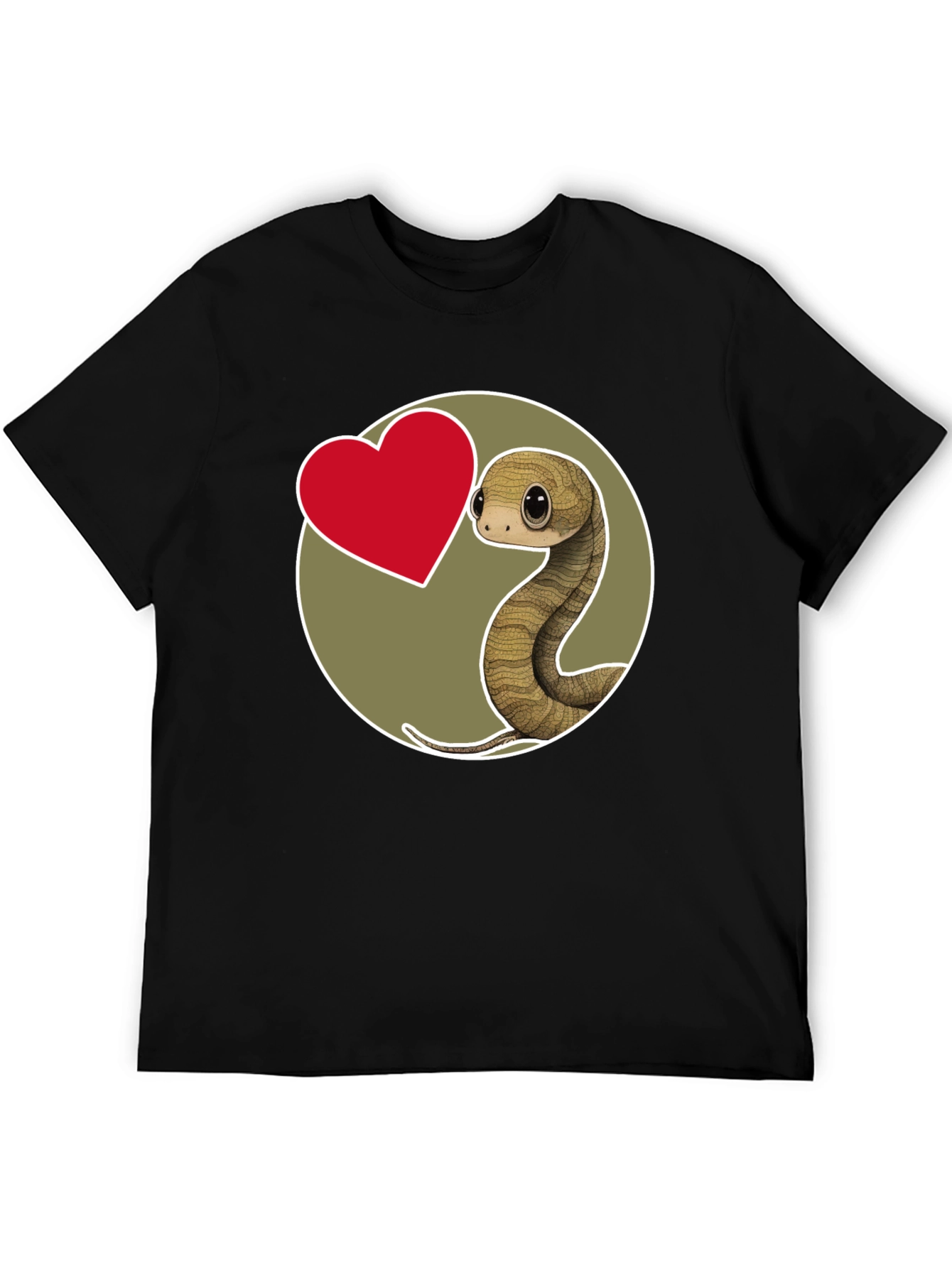 Cute Snake Heart Graphic T-Shirt - Black Cotton Blend