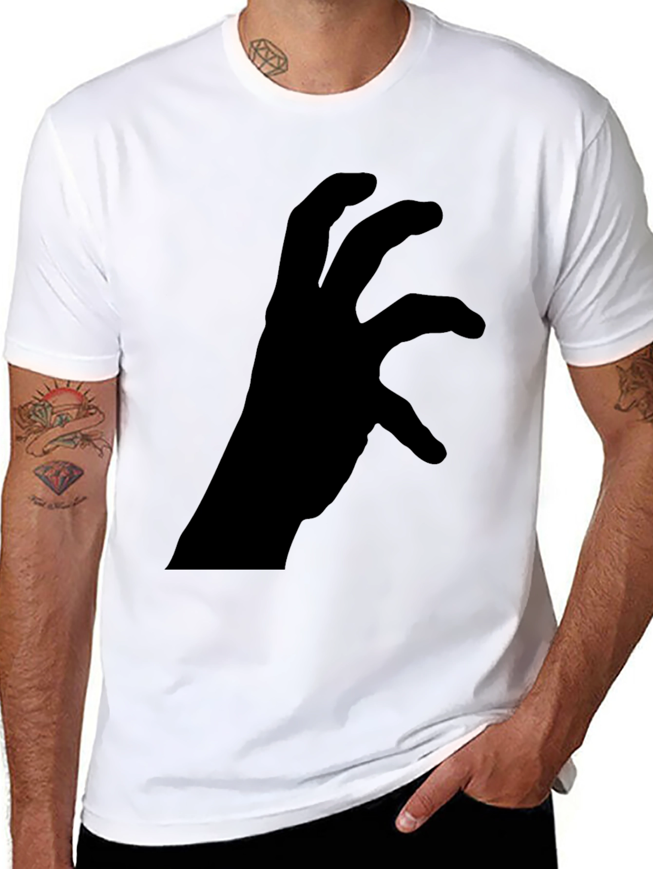 Mens Black Graphic Tee - Hand Silhouette Design