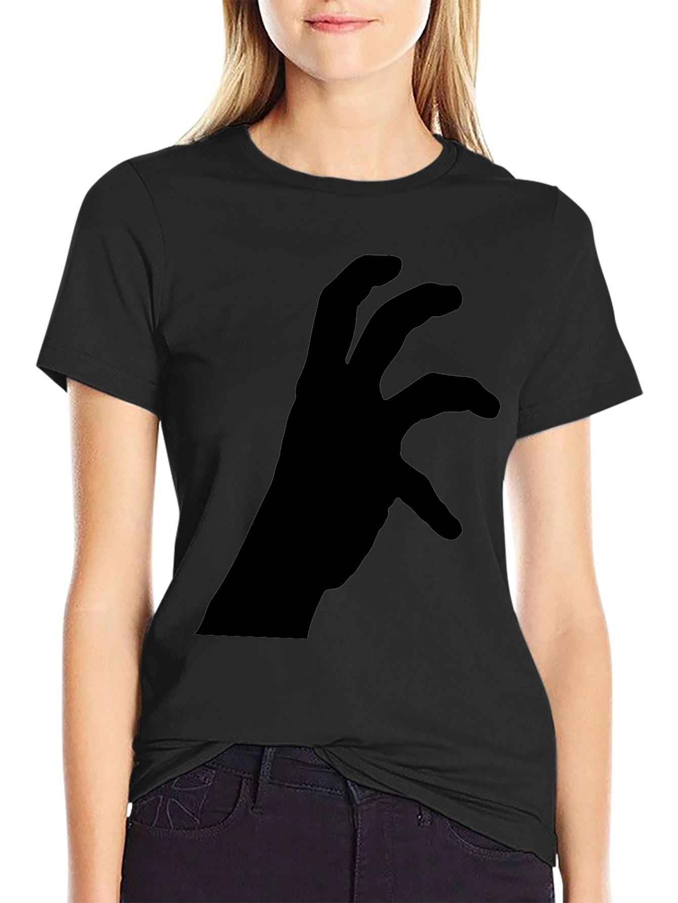 Mens Black Graphic Tee - Hand Silhouette Design