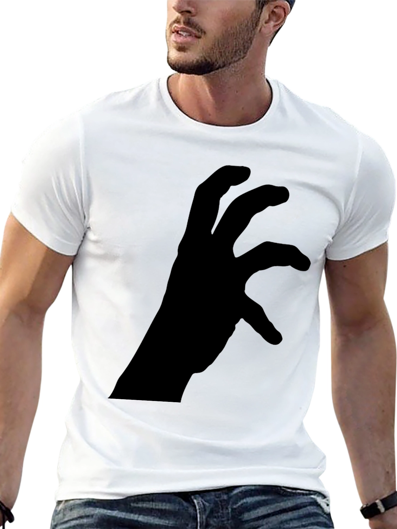 Mens Black Graphic Tee - Hand Silhouette Design
