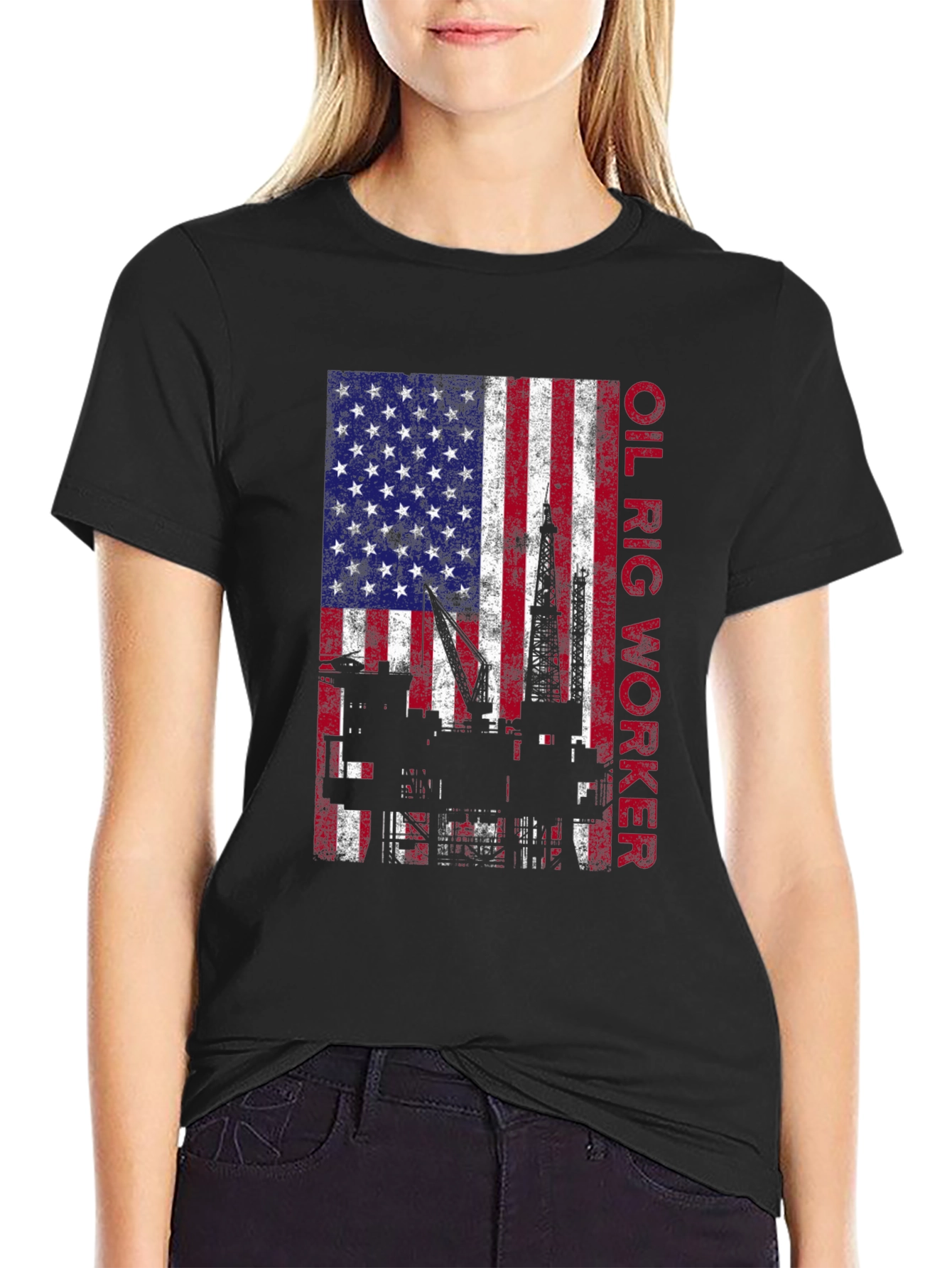 Oil Rig Worker American Flag Graphic Tee