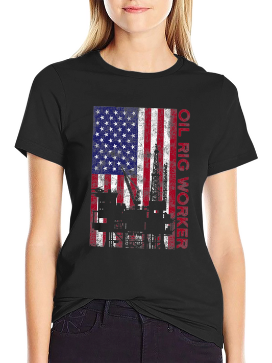 Oil Rig Worker American Flag Graphic Tee