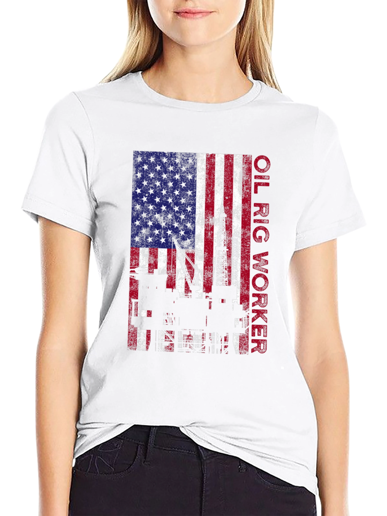 Oil Rig Worker American Flag Graphic Tee