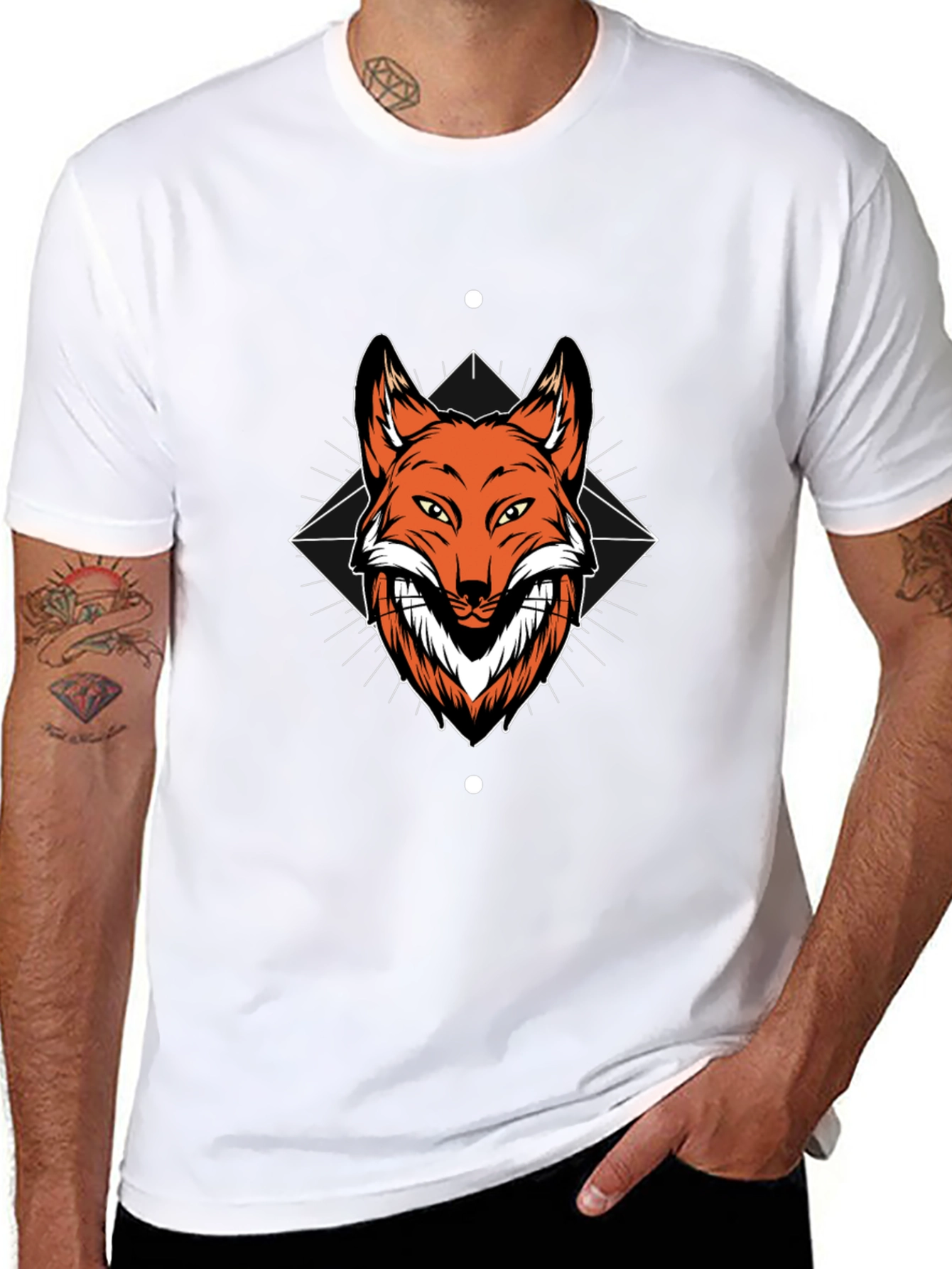 Mens Black T-Shirt with Fox Graphic Print