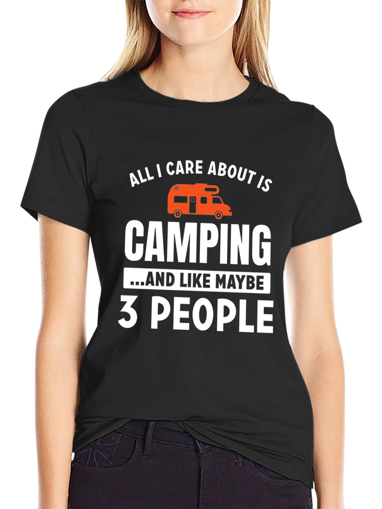 Camping and 3 People Black Graphic T-Shirt