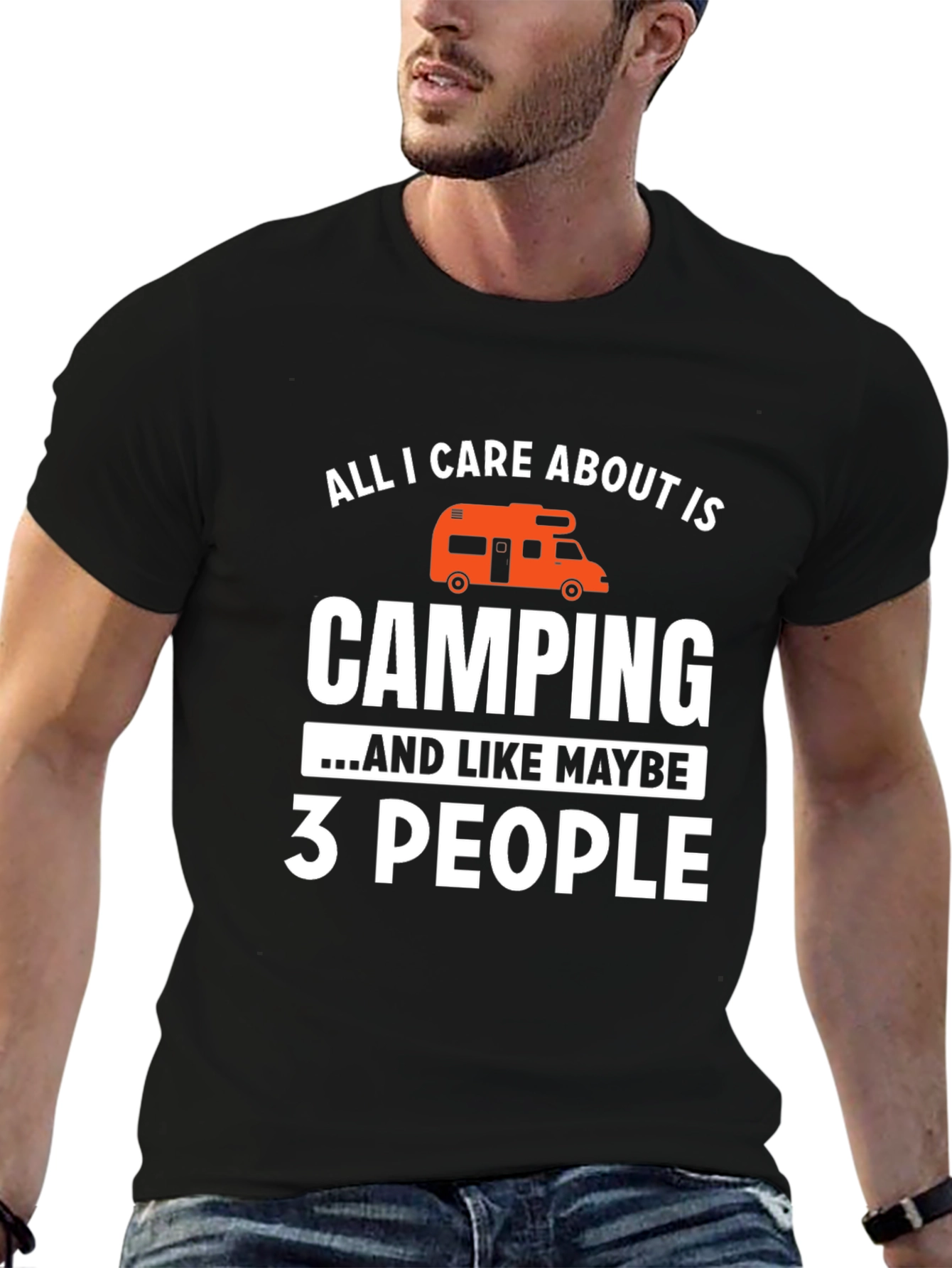 Camping and 3 People Black Graphic T-Shirt