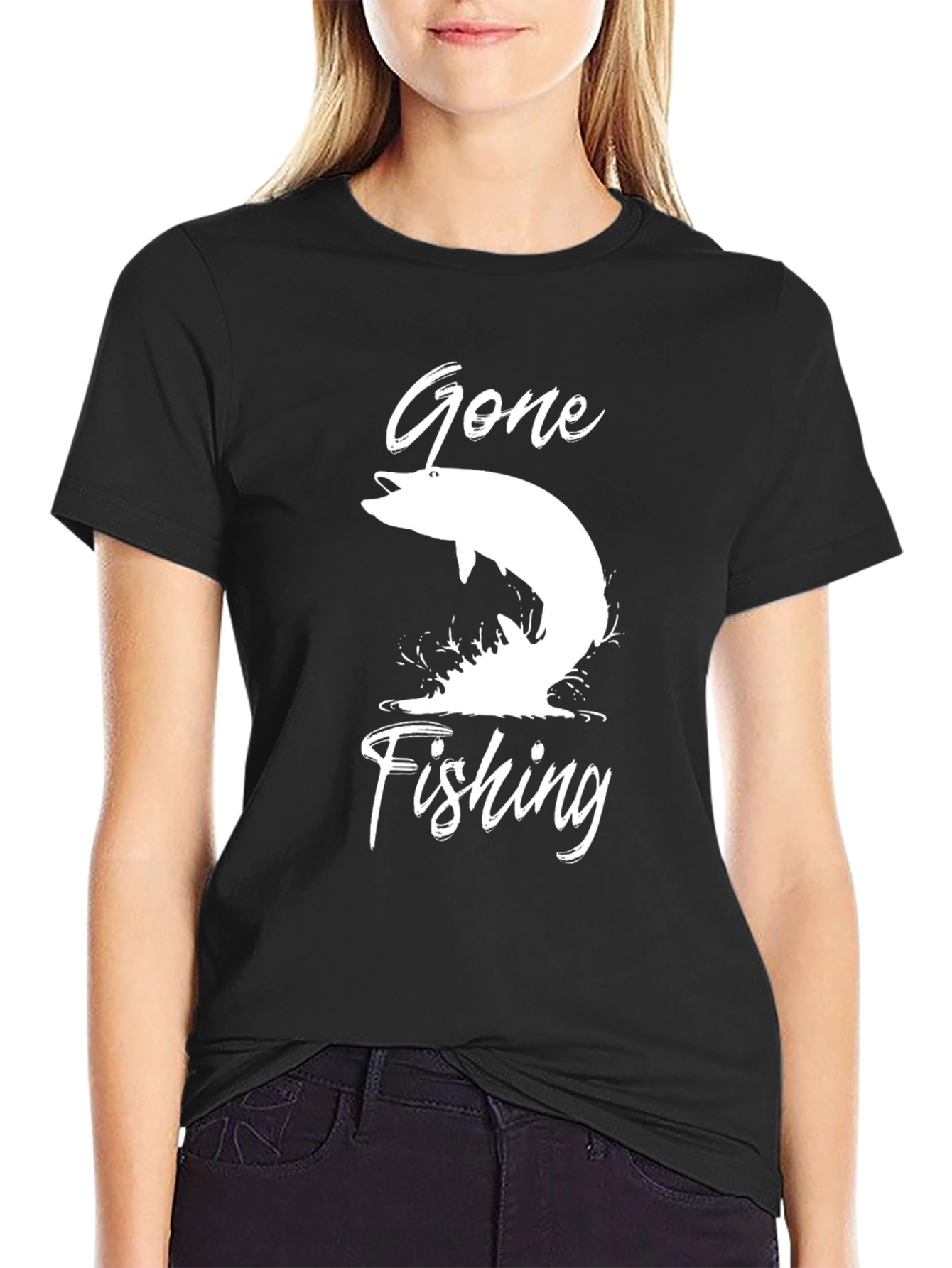 Gone Fishing Graphic Tee - Black Cotton T-Shirt