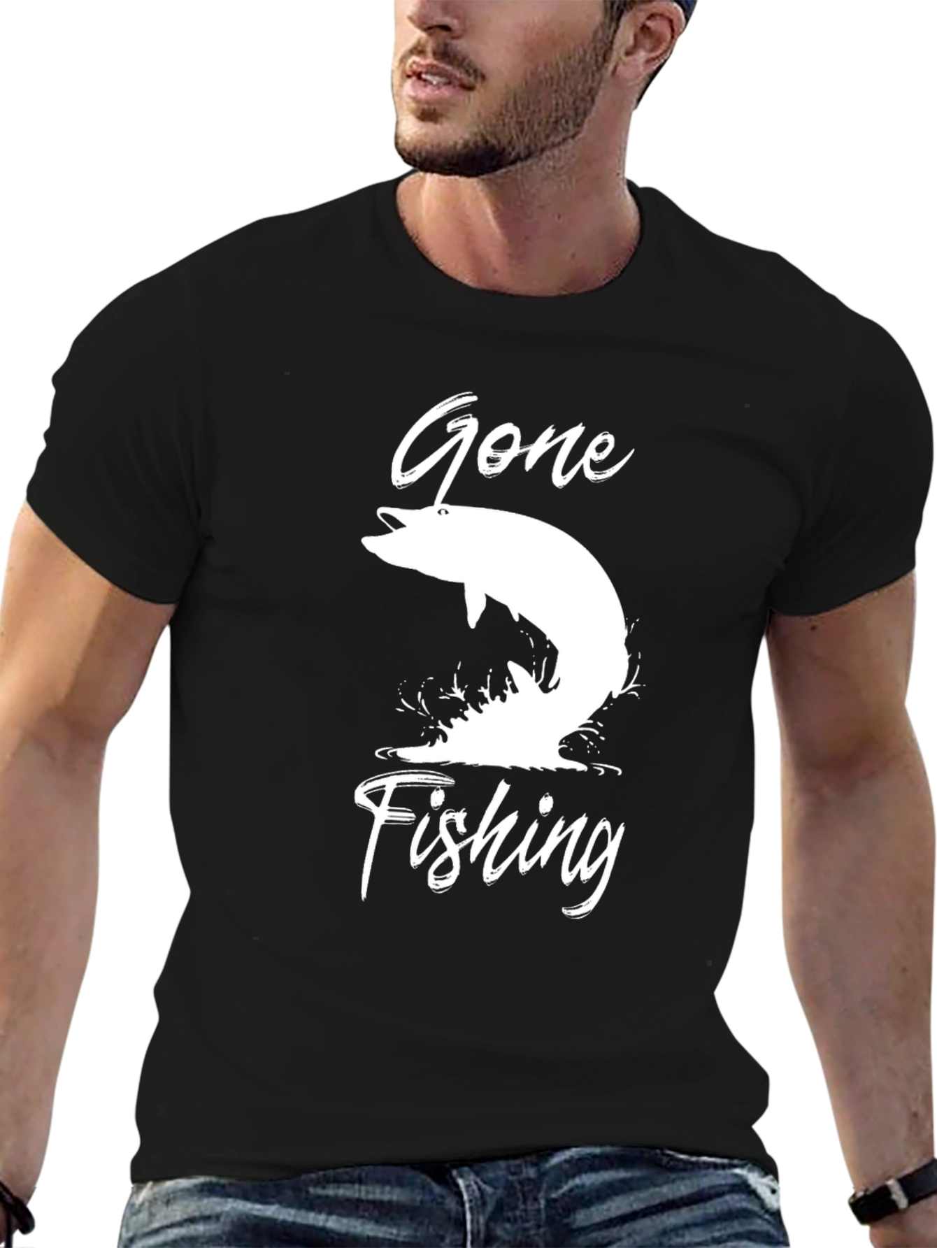 Gone Fishing Graphic Tee - Black Cotton T-Shirt