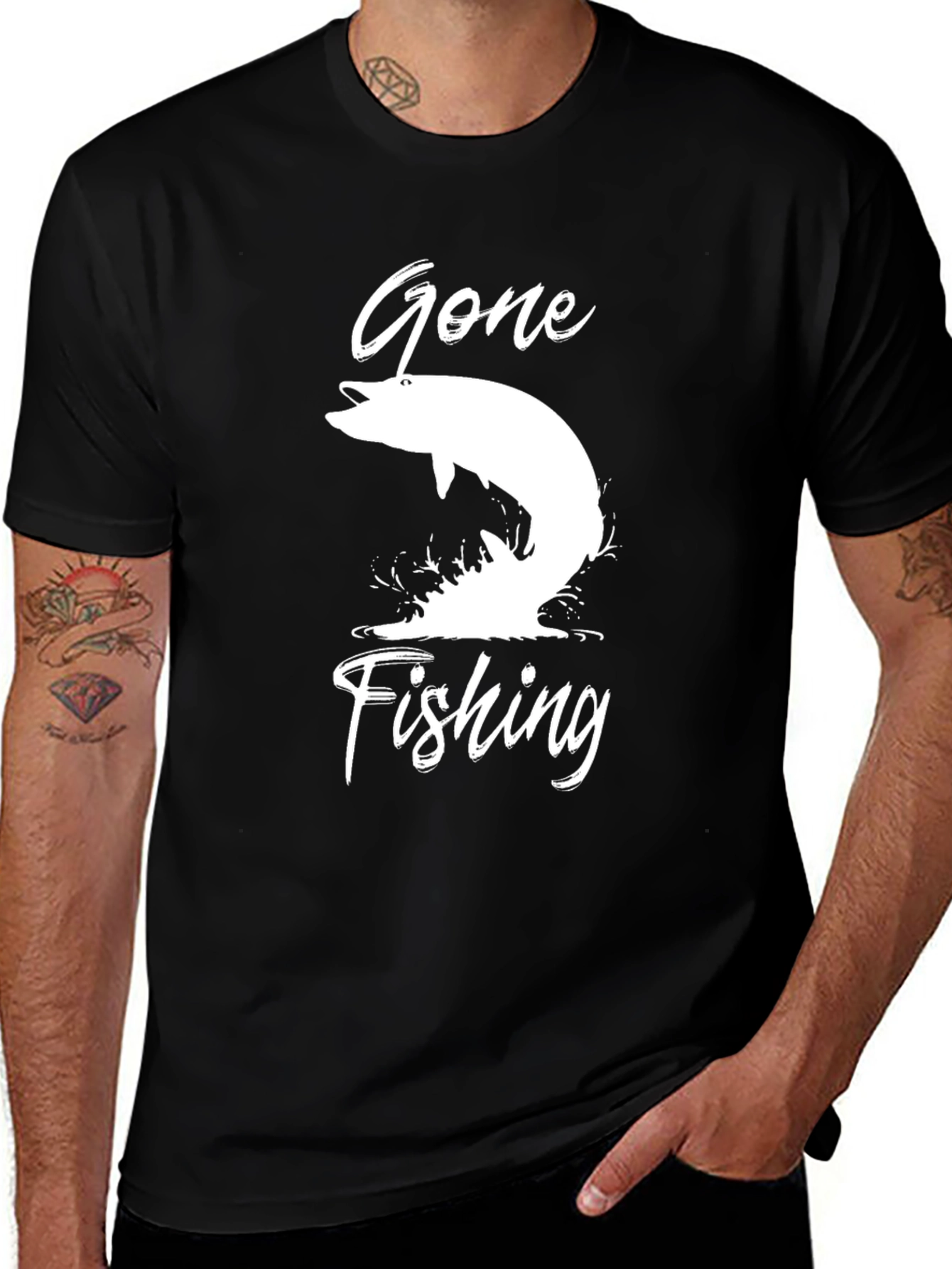 Gone Fishing Graphic Tee - Black Cotton T-Shirt