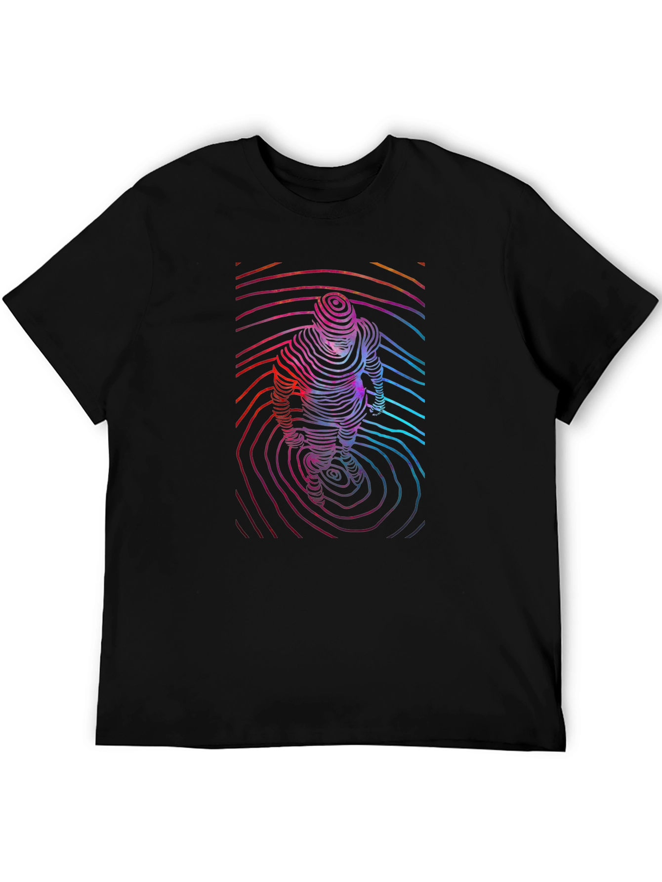 Abstract Topographic Figure Print Mens Black Tee