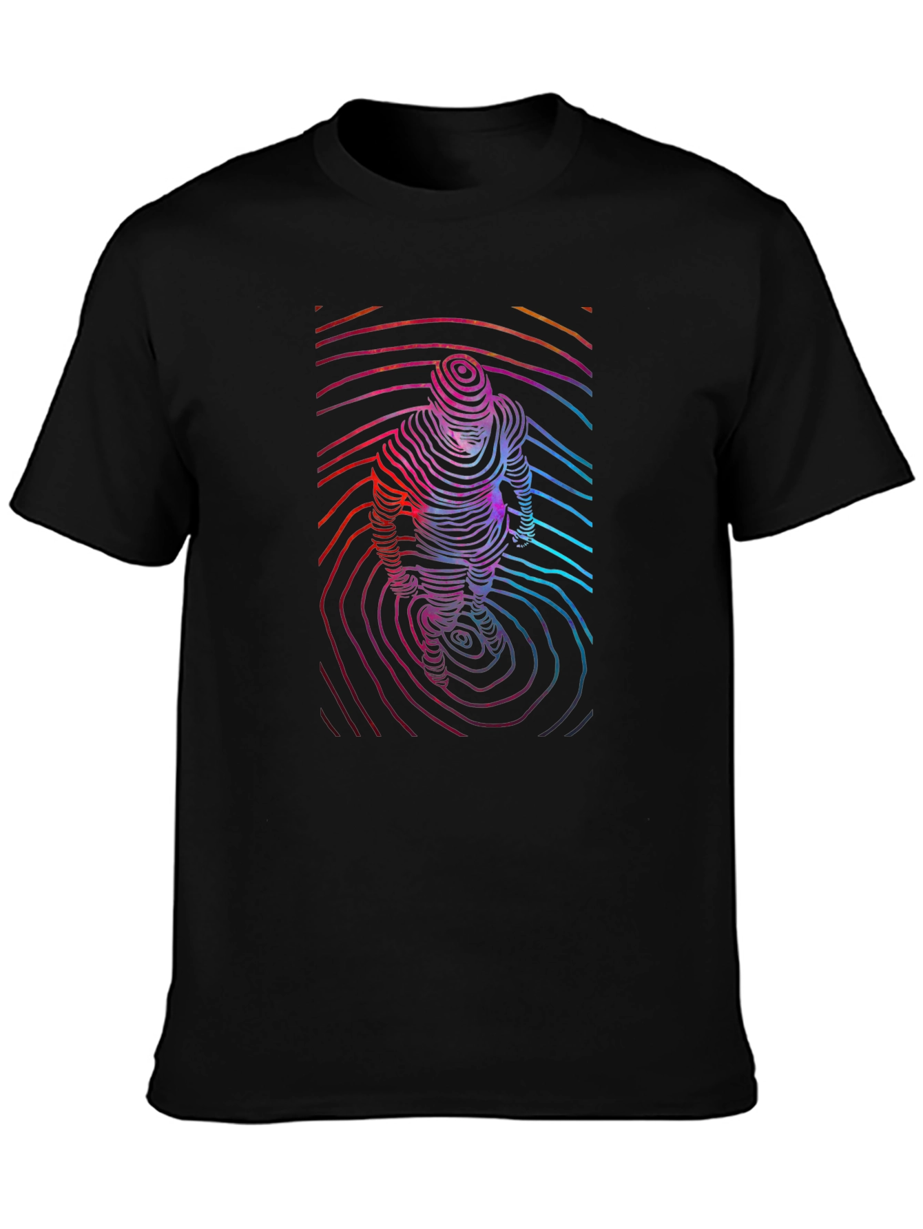 Abstract Topographic Figure Print Mens Black Tee