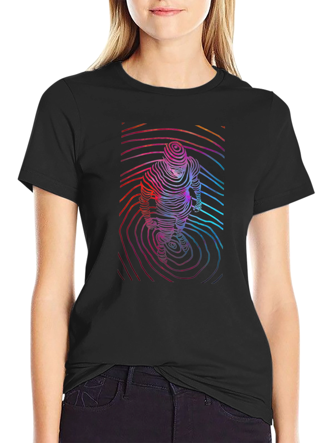 Abstract Topographic Figure Print Mens Black Tee