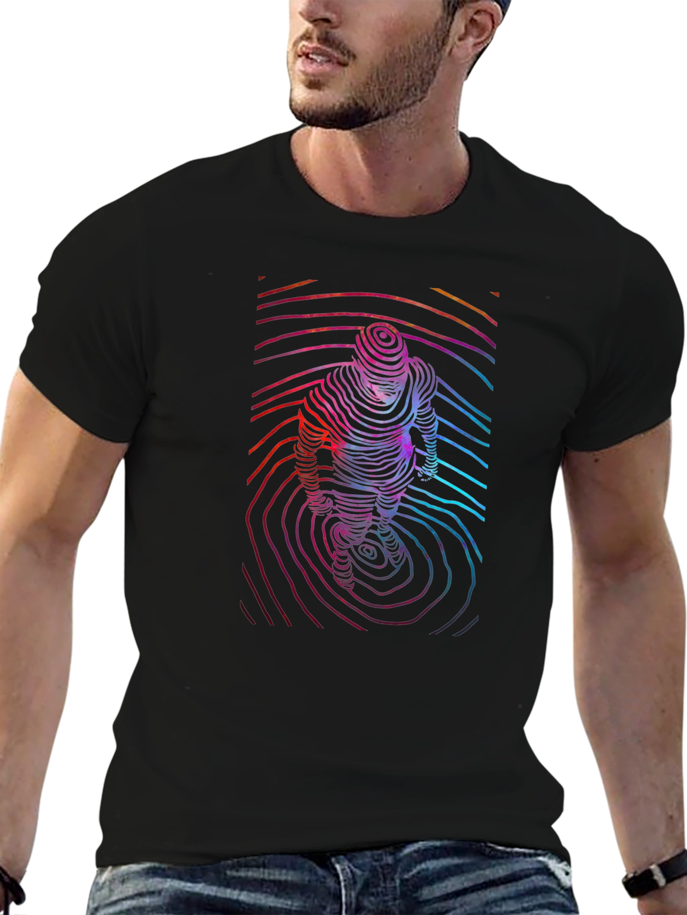 Abstract Topographic Figure Print Mens Black Tee