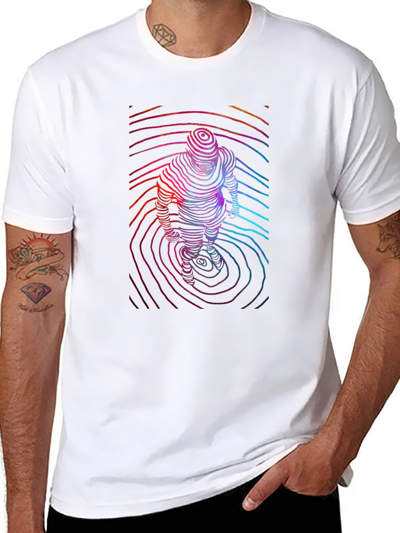 Abstract Topographic Figure Print Mens Black Tee