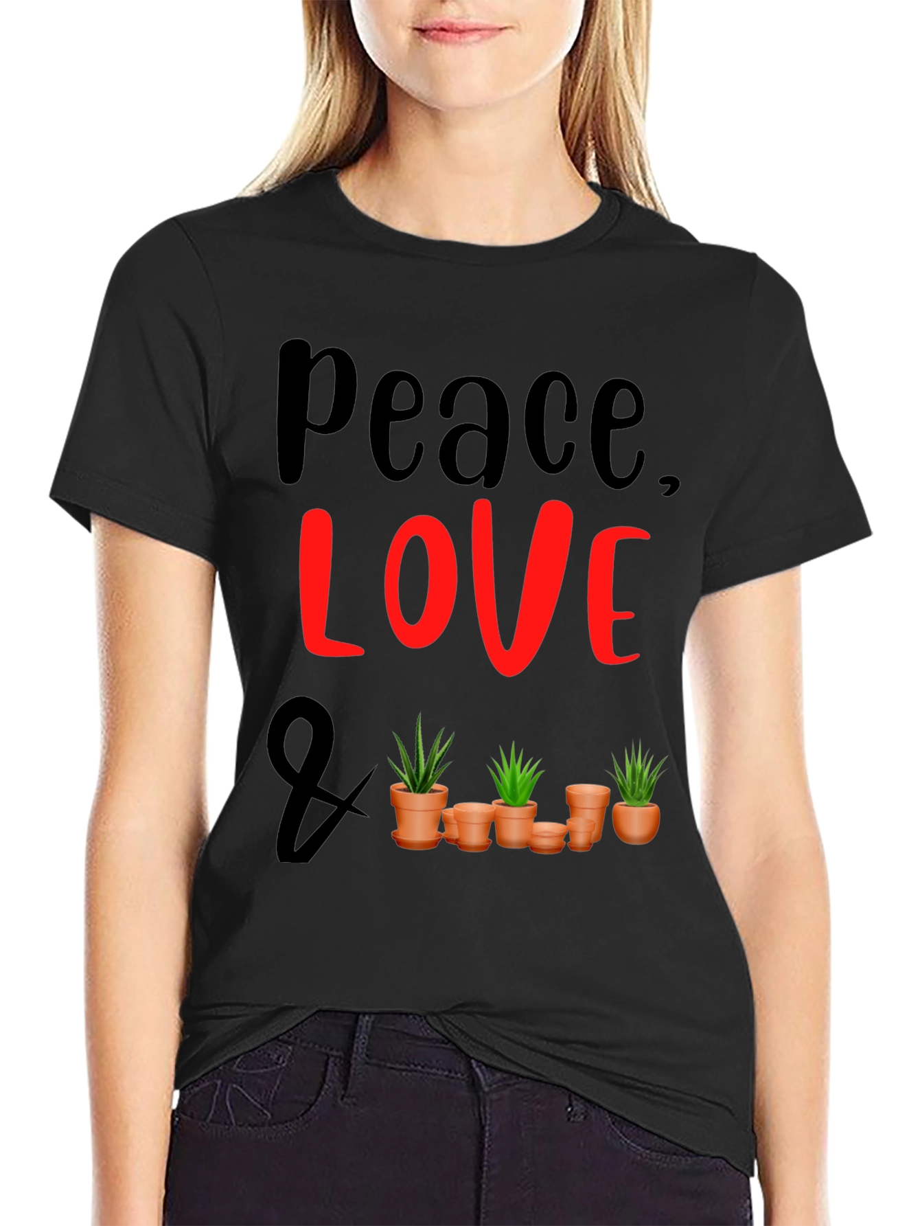 Peace Love & Plants Graphic Tee - Black