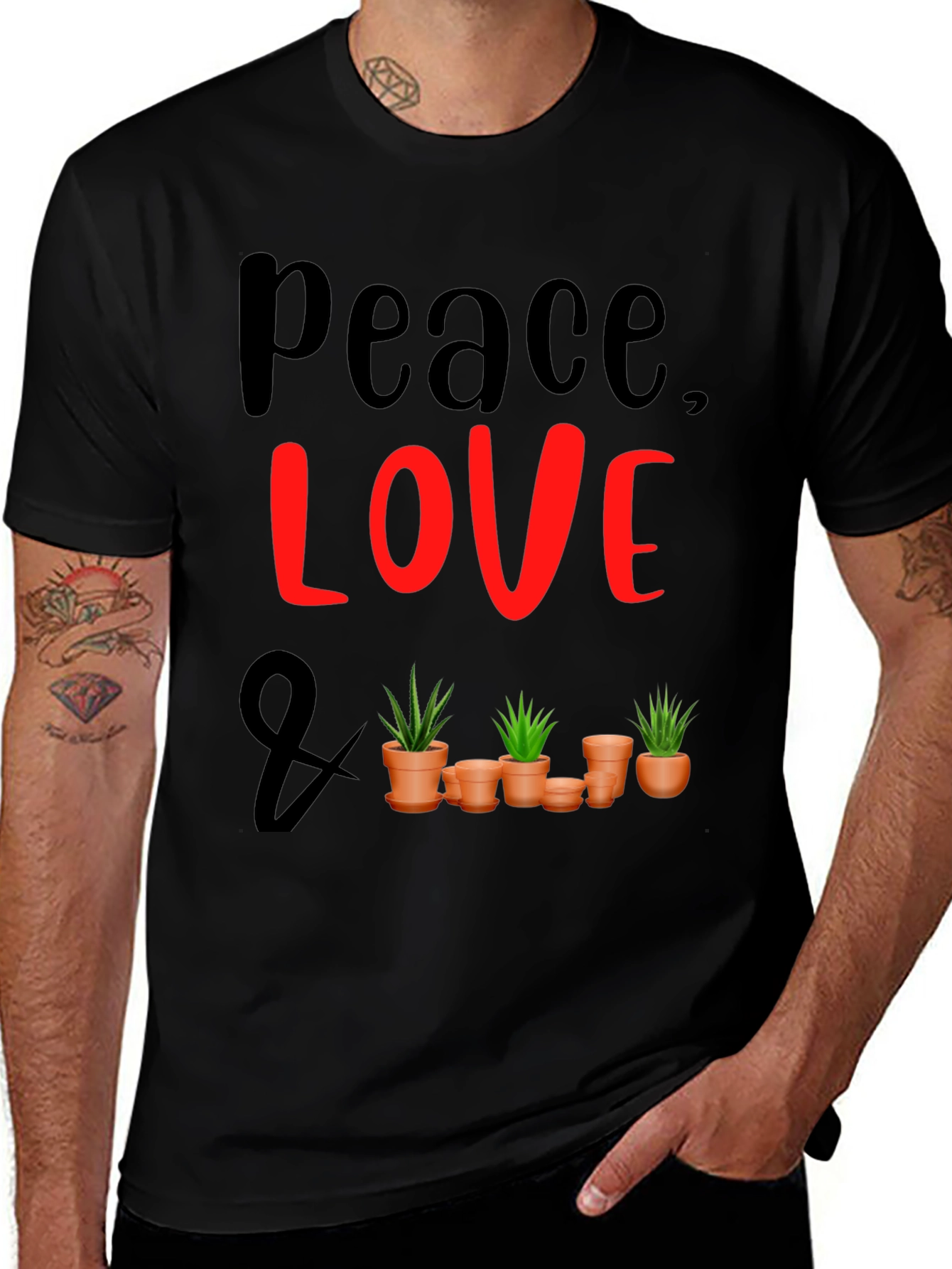 Peace Love & Plants Graphic Tee - Black
