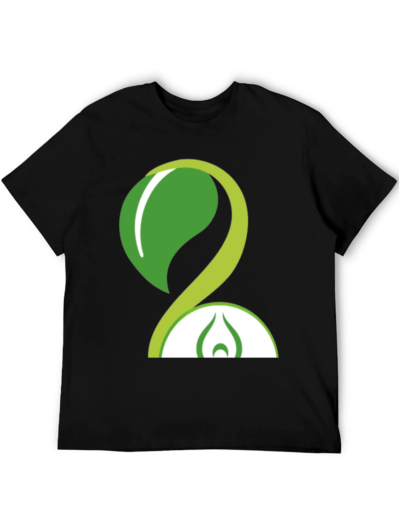 Eco-Friendly Green Leaf Design Black T-Shirt